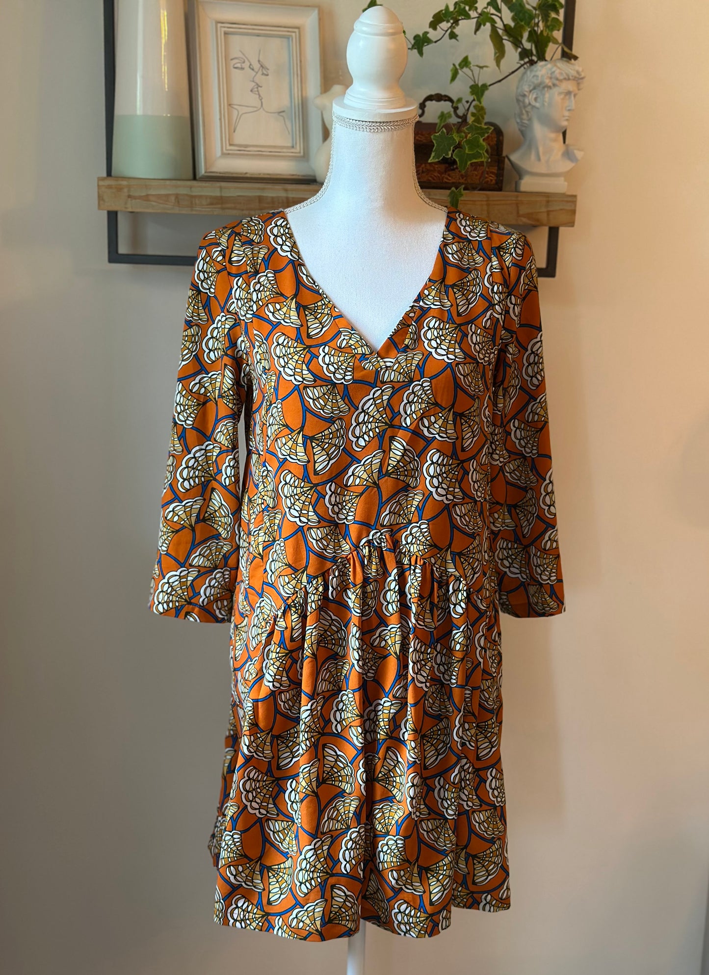 Robe fluide imprimé graphique orange T.36