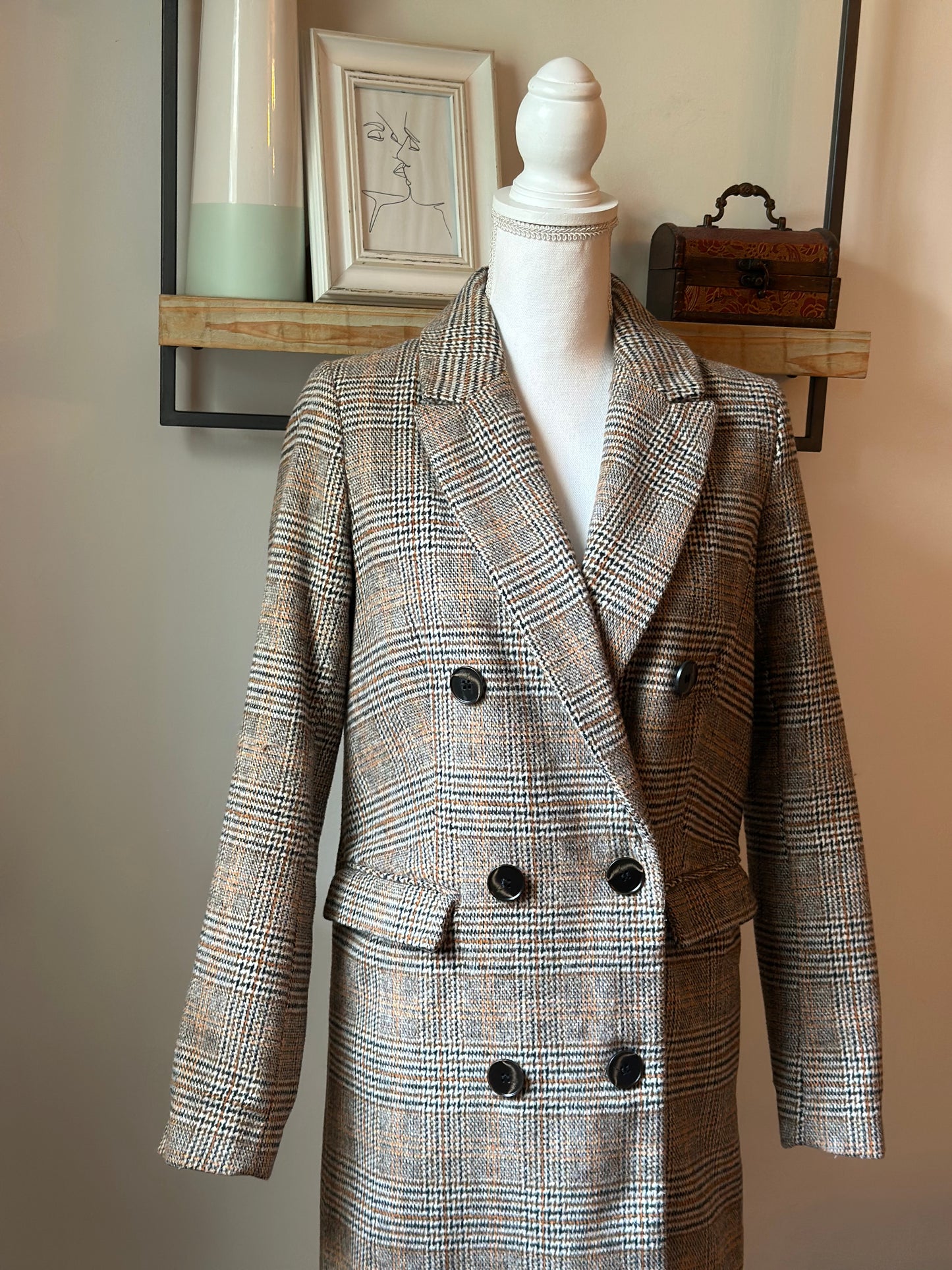 Manteau long pied-de-poule en laine T.34