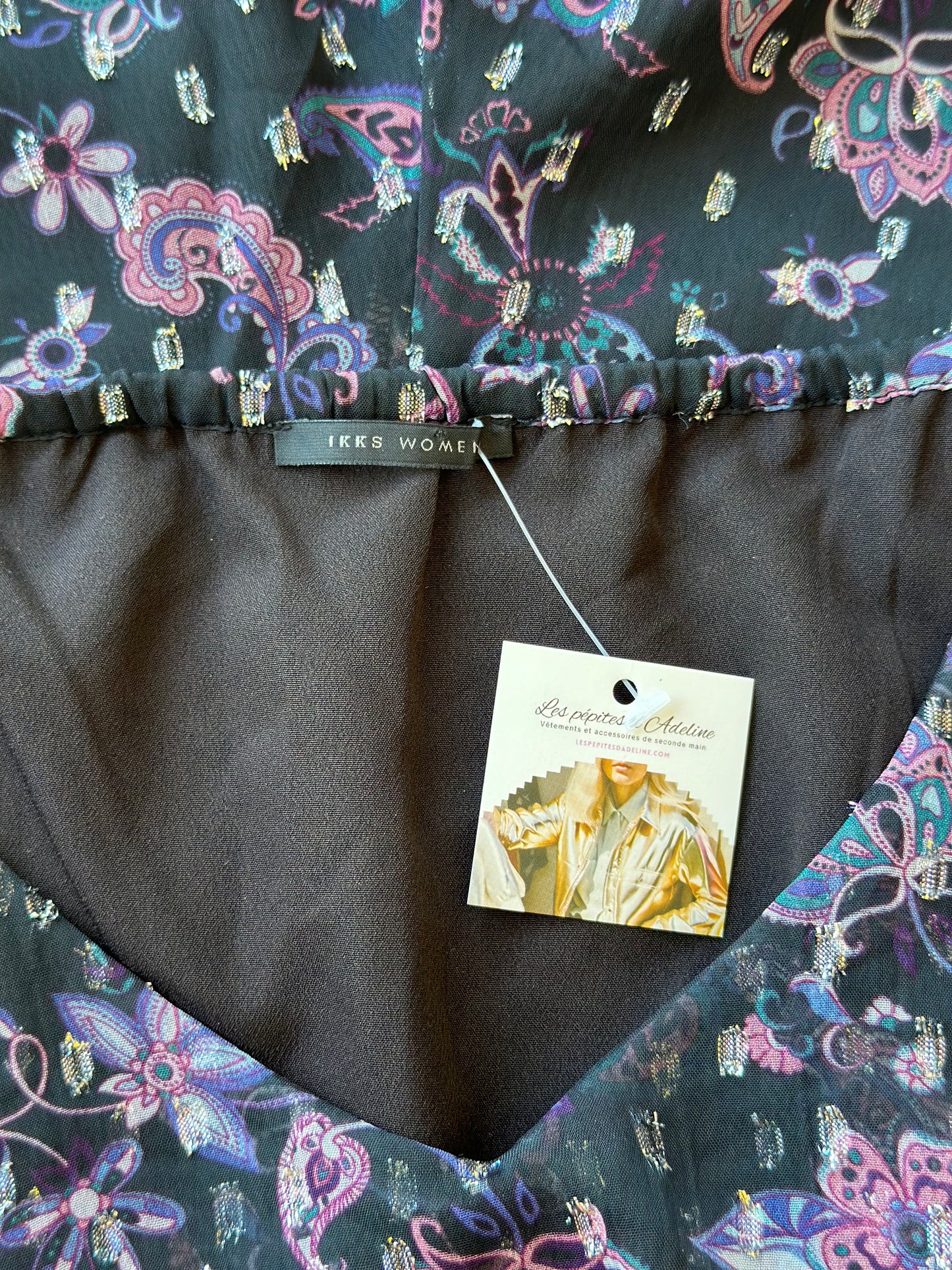 Combishort motifs fleuris lilas et lurex argenté, T.40