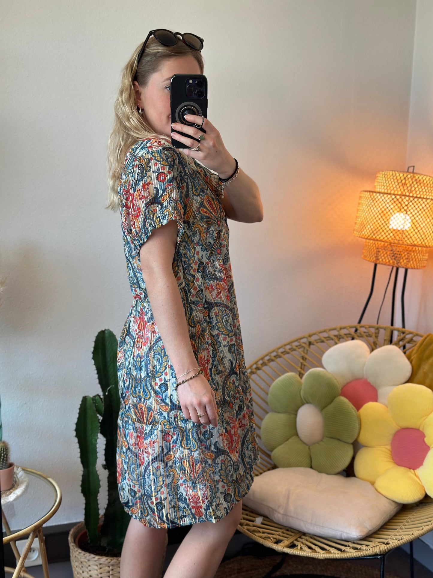 Robe midi évasée à motifs paisley cachemire colorés T.40