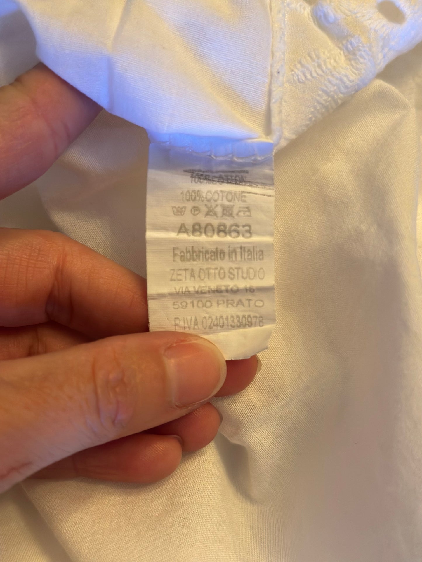 Chemise blanche broderie anglaise en coton Made in Italy T.U