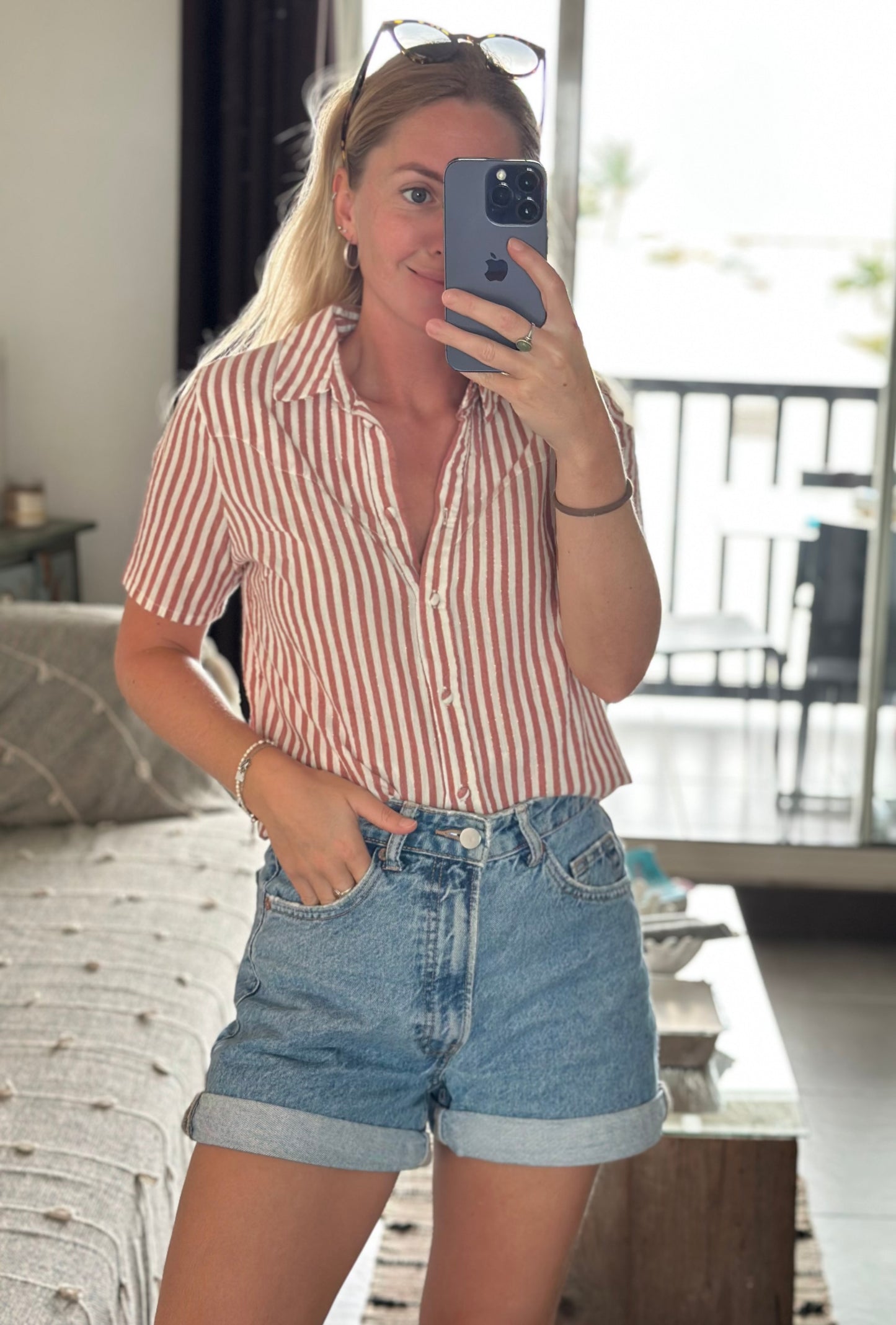 Chemise d’été à rayures rose clair et blanc T.34