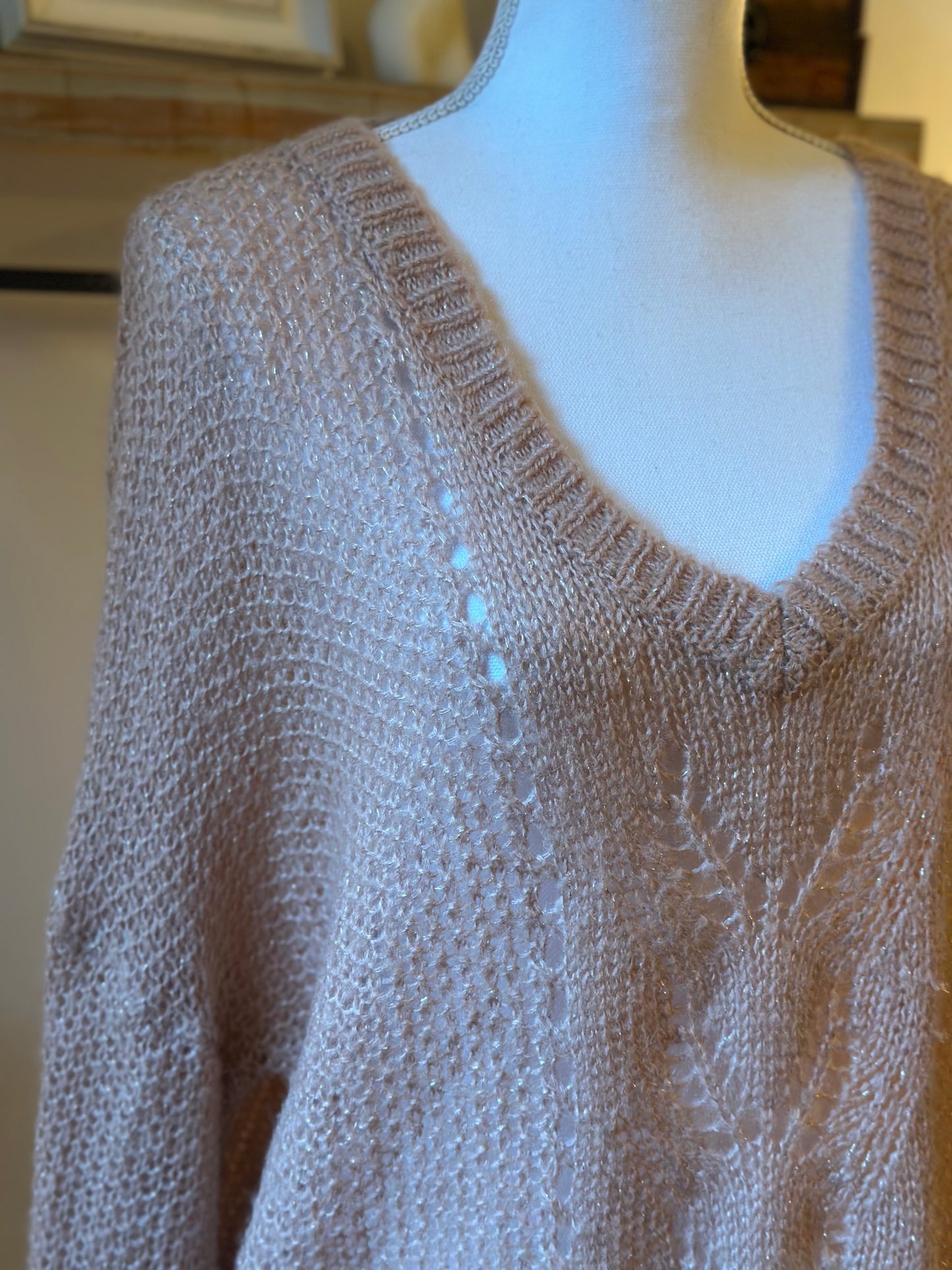 Pull ajouré en maille mohair rose pâle T.38 oversize