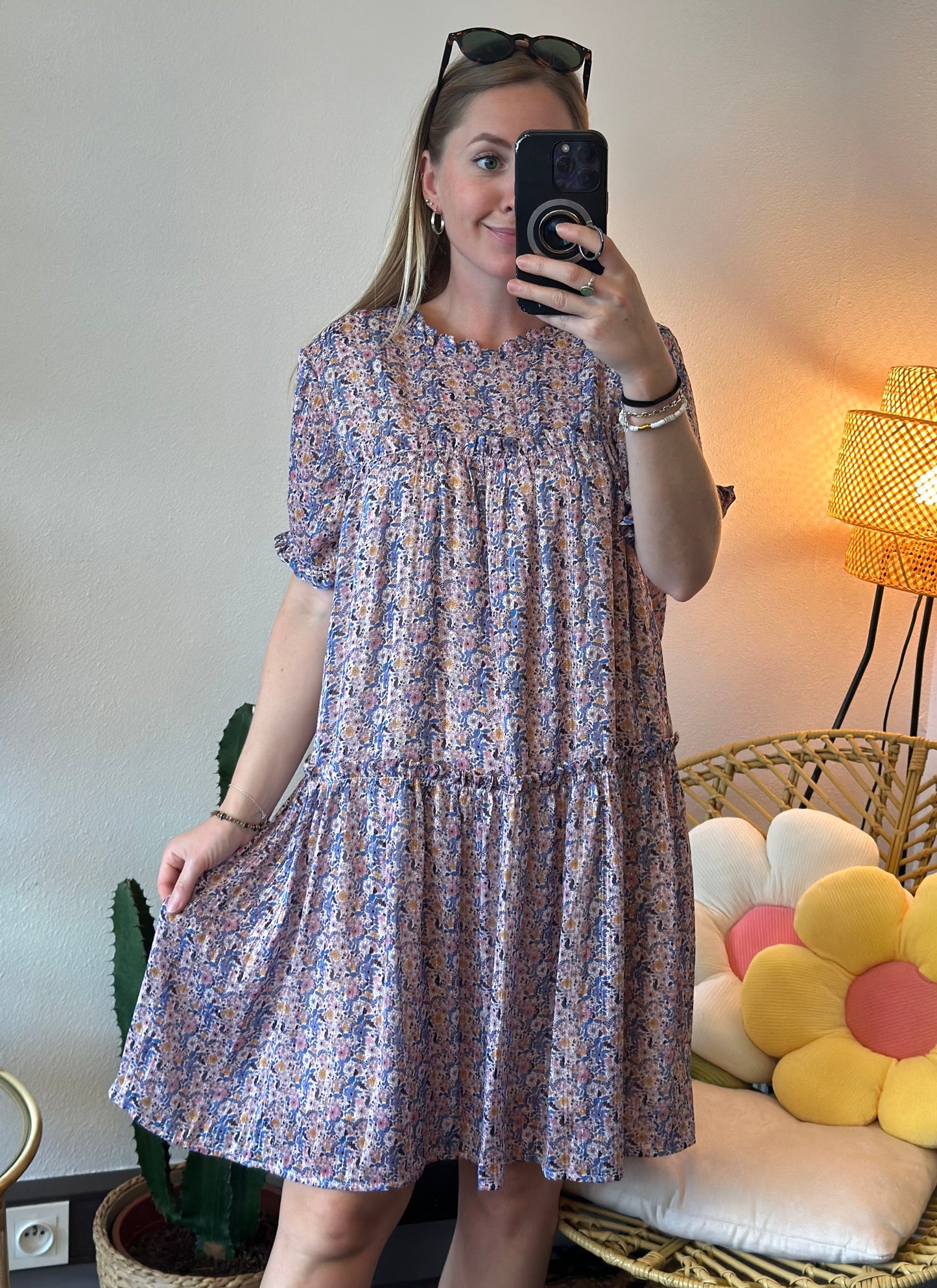 Robe fluide à motifs fleuris avec lurex, T.36