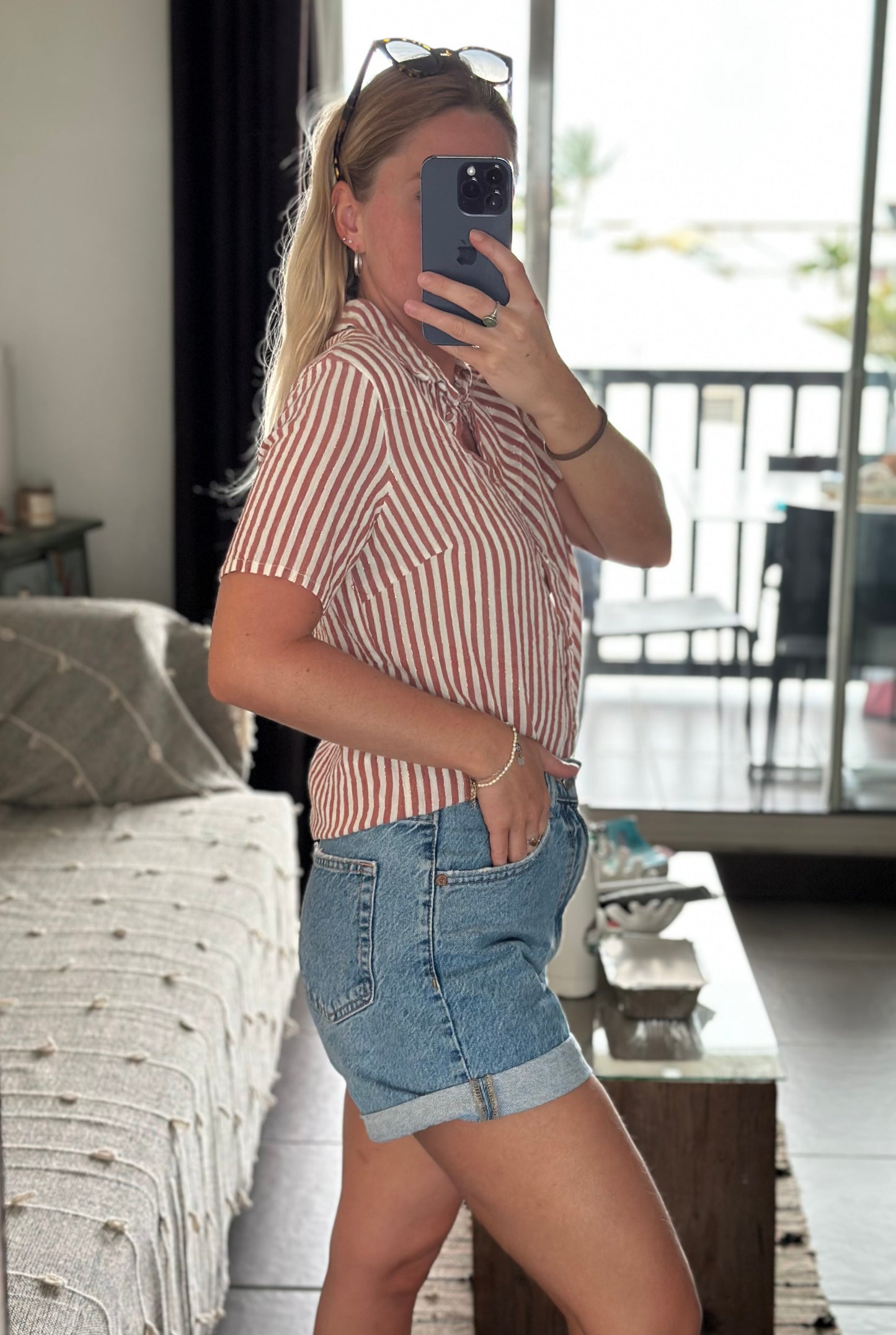 Chemise d’été à rayures rose clair et blanc T.34