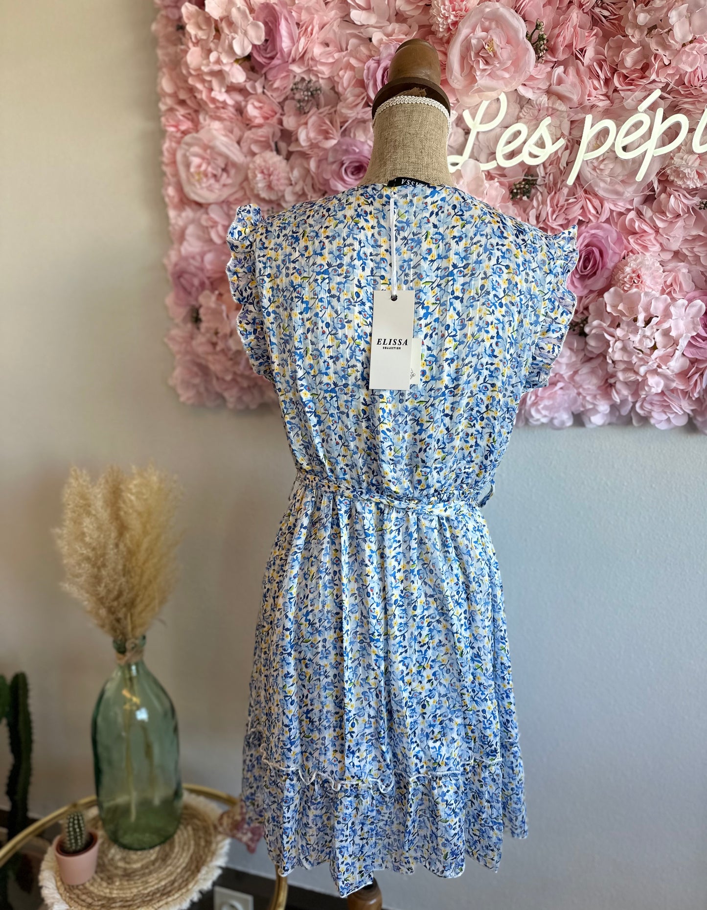 Robe midi motifs floraux bleus T.36/38