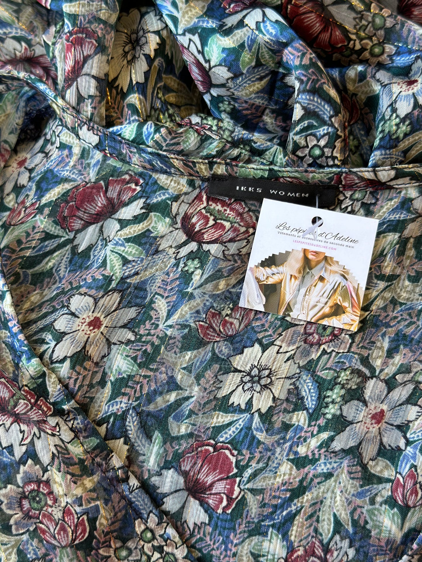 Robe longue en voile imprimé fleuri et lurex, T.38