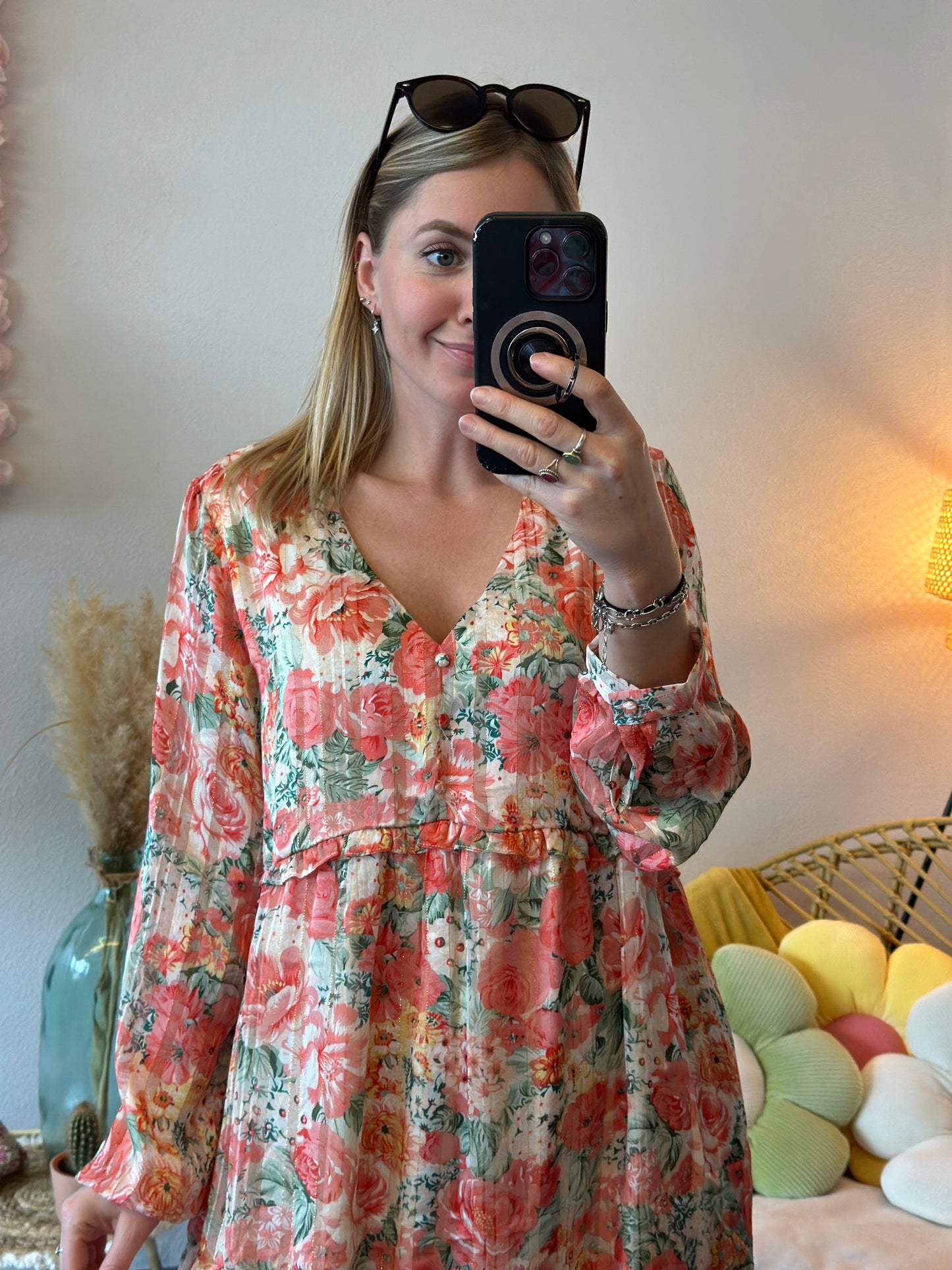 Robe fluide à motifs fleuris et lurex T.36 neuve