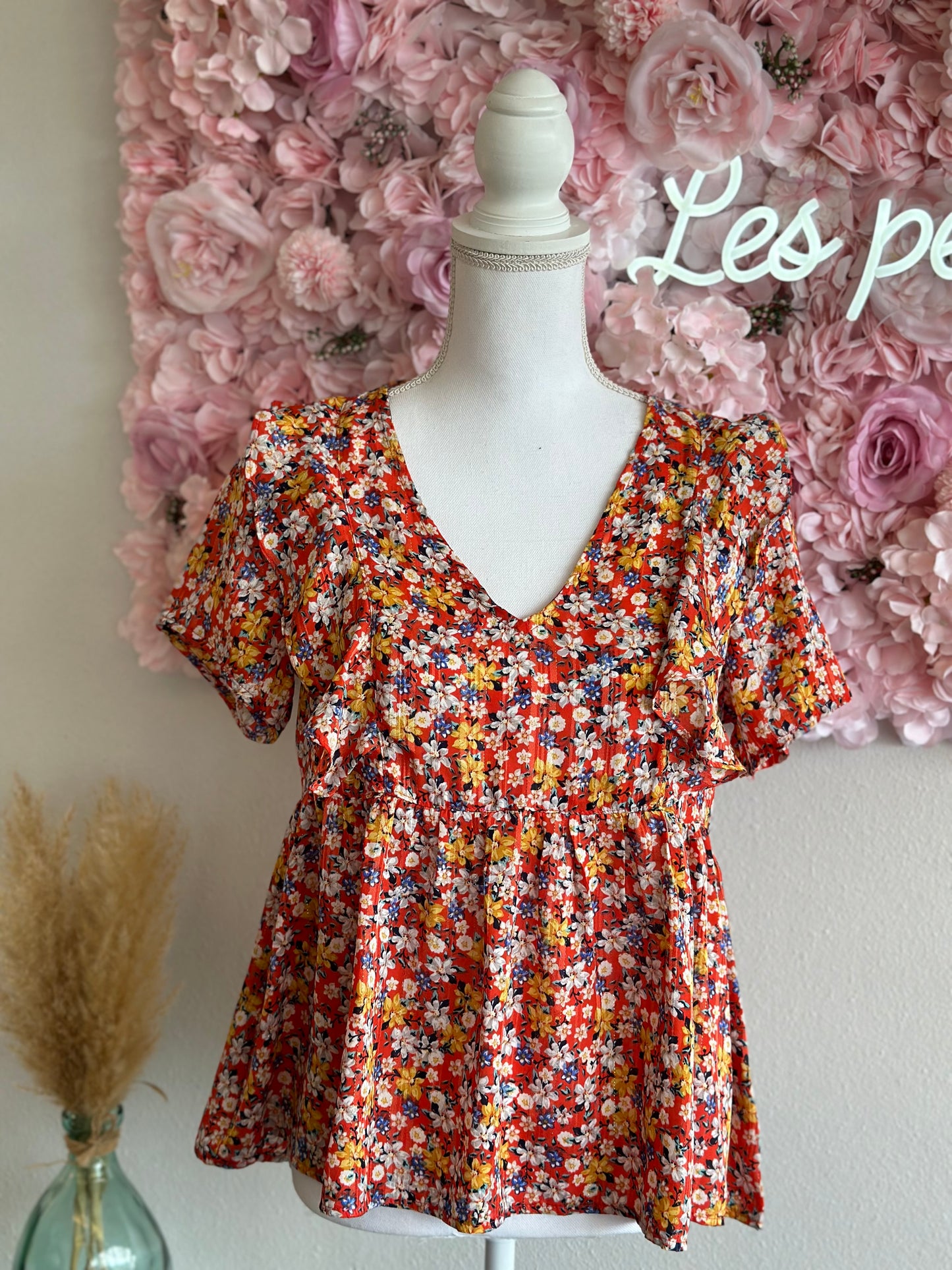 Blouse d'été à coupe fluide motifs fleuris colorés, T.36/38