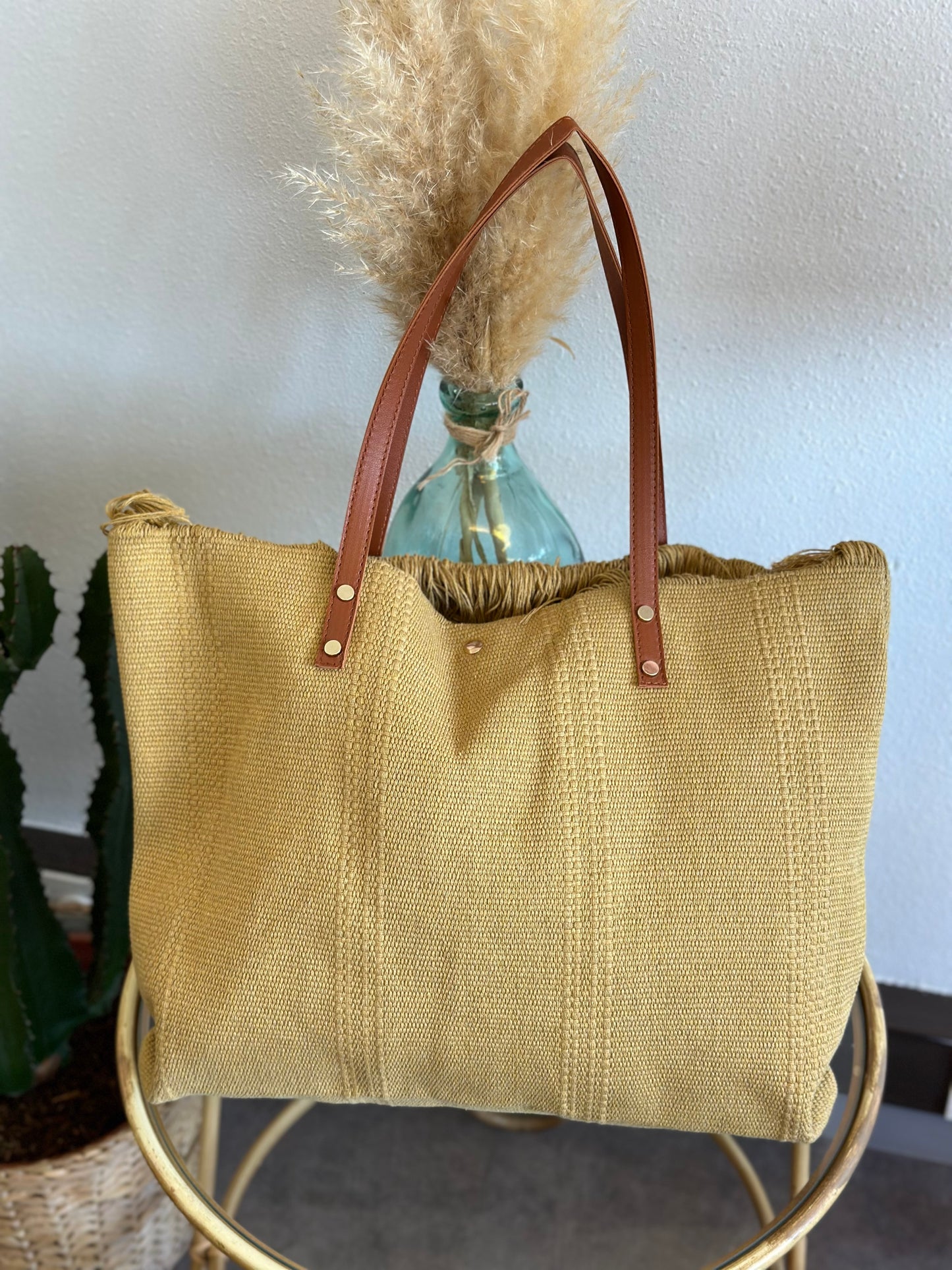 Sac cabas en osier porté épaule, imprimé Summer Vibes