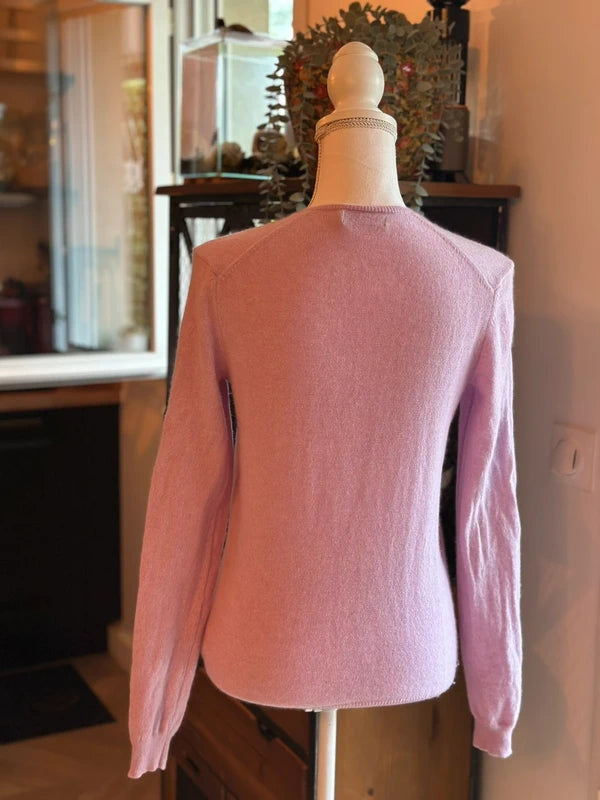 Pull rose clair col V en cachemire T.34