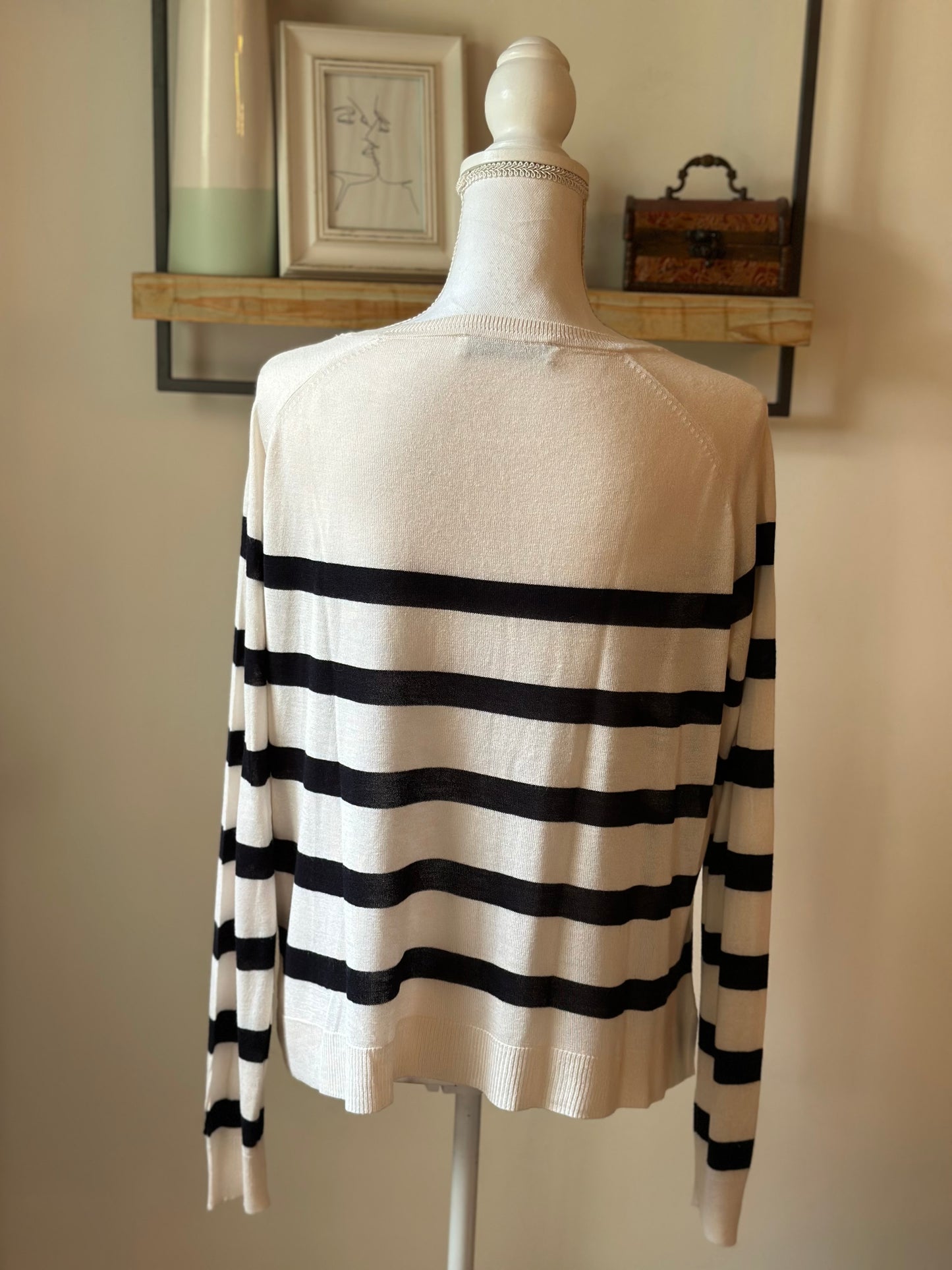 Pull fin marinière blanc et noir en maille T.36