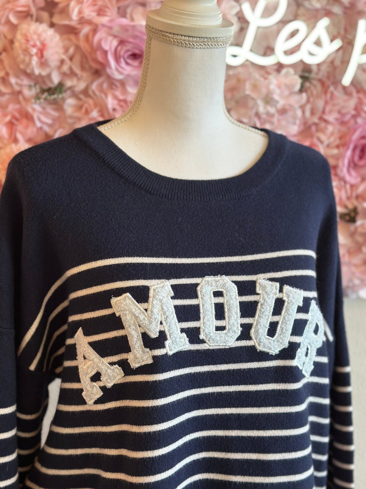 Pull marinière à imprimé "Amour", T.U