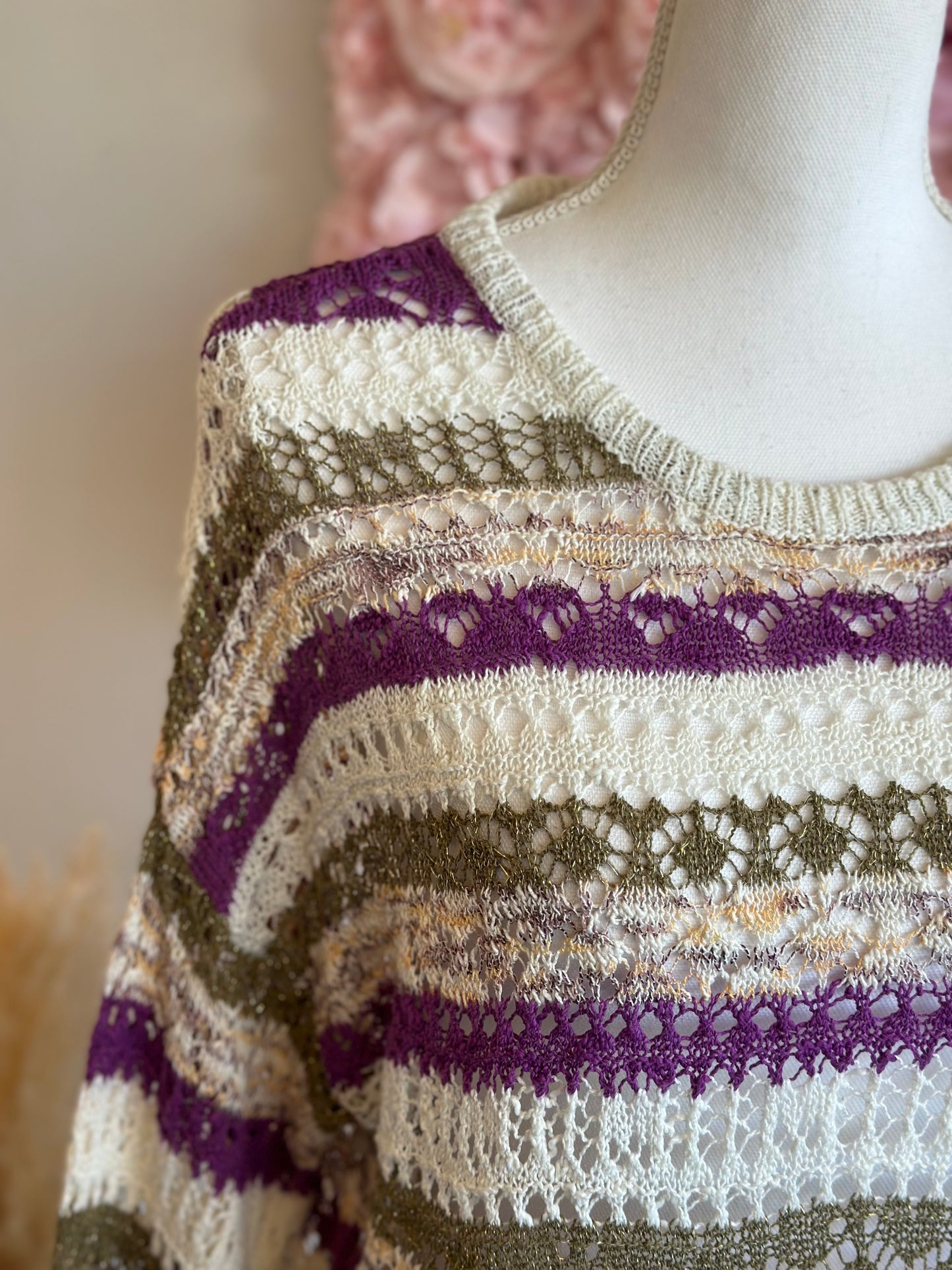 Pull en maille crochetée colorée T.40 oversize