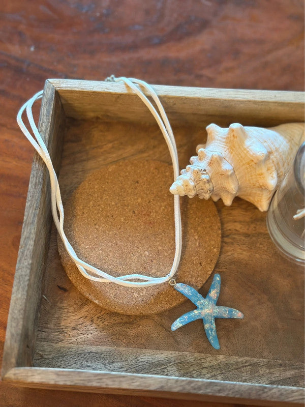 Set bijoux étoiles de mer bleu – collier ras-du-cou + boucles assorties