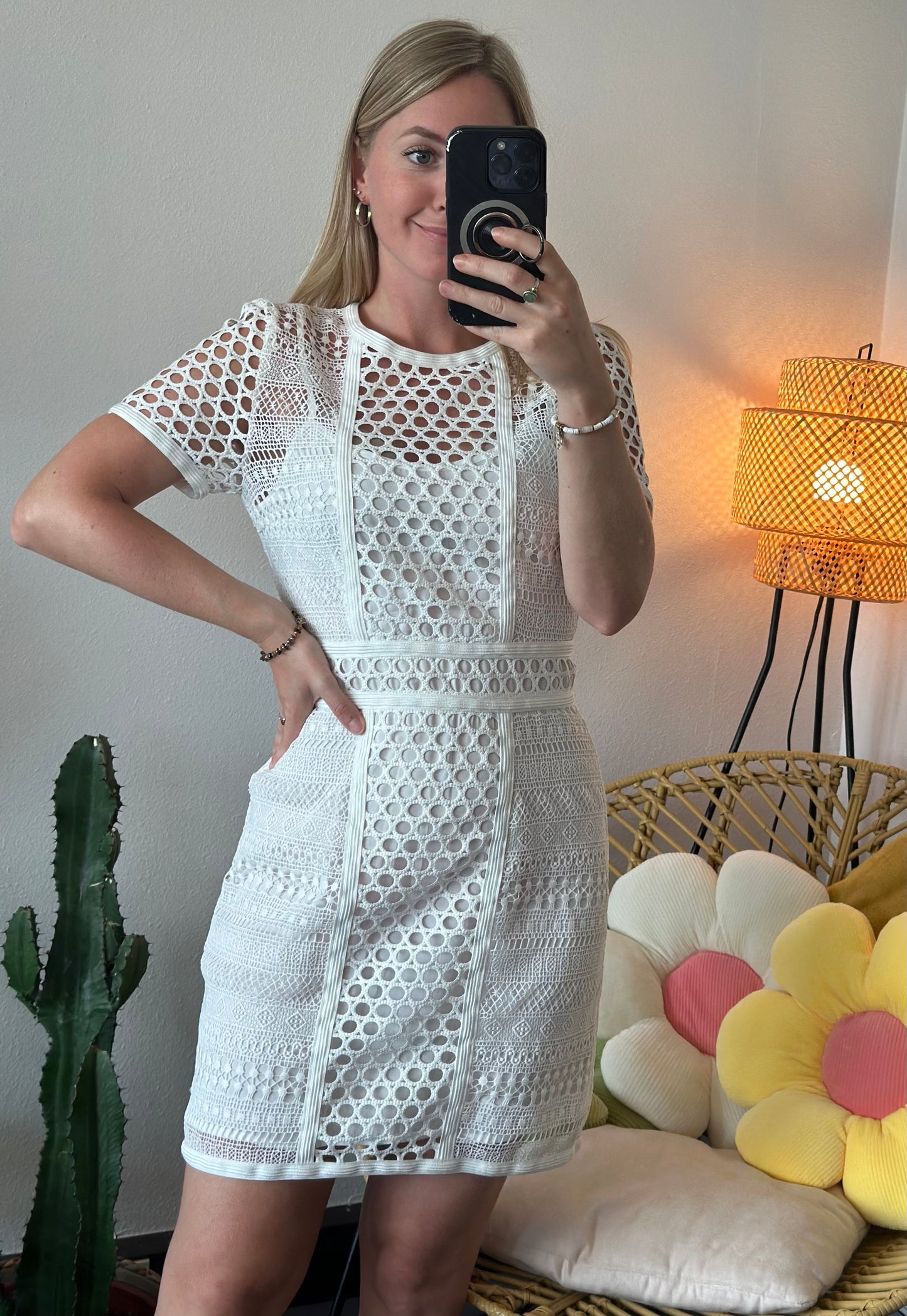 Robe d'été blanche ajourée, taille 36 - H&M