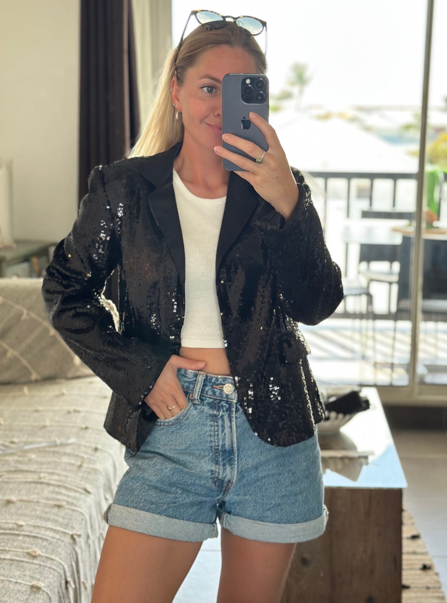 Veste blazer noire élégante à sequins T.40