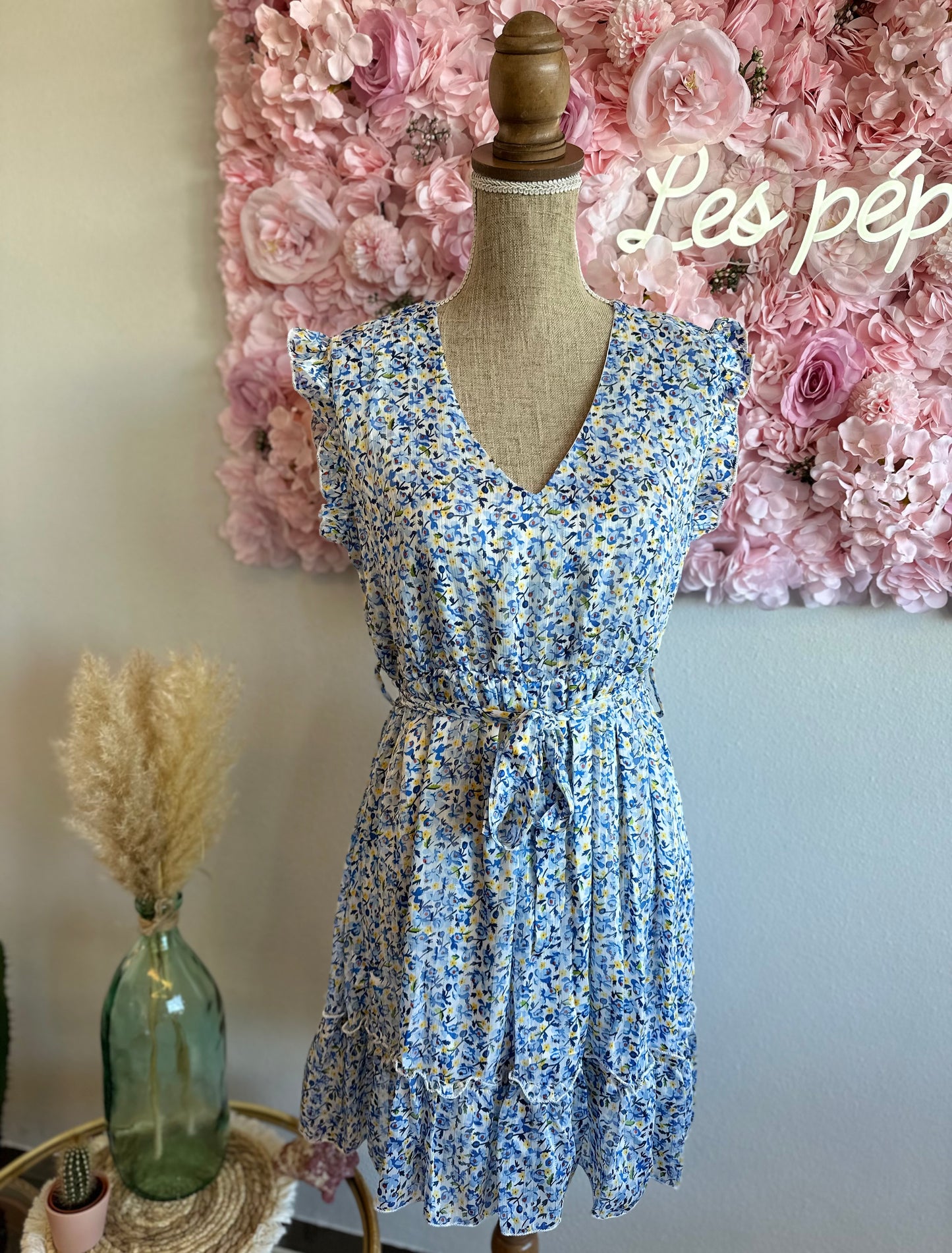 Robe midi motifs floraux bleus T.36/38