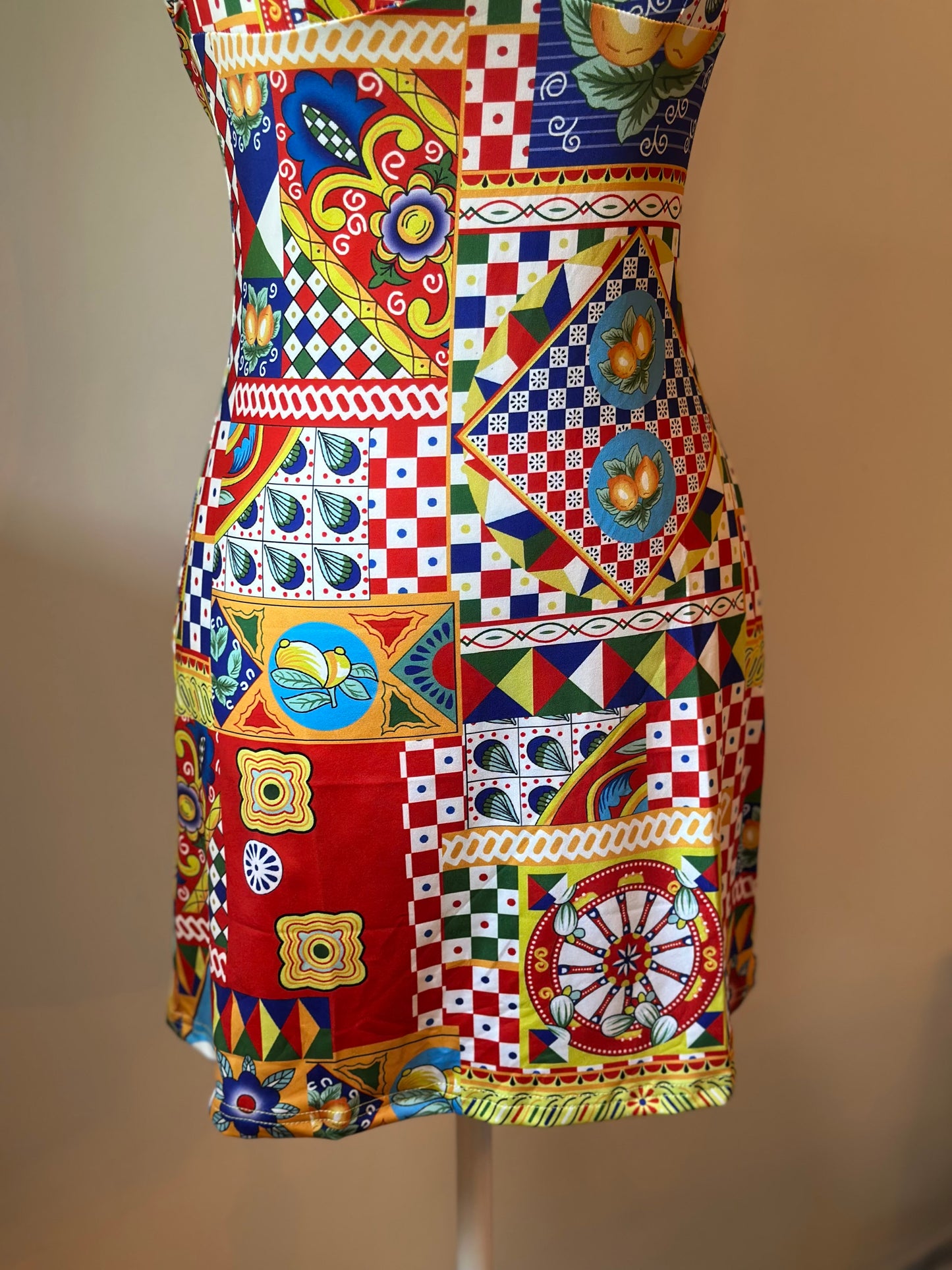 Robe courte dos nu imprimé coloré citron – Style Italie T.36