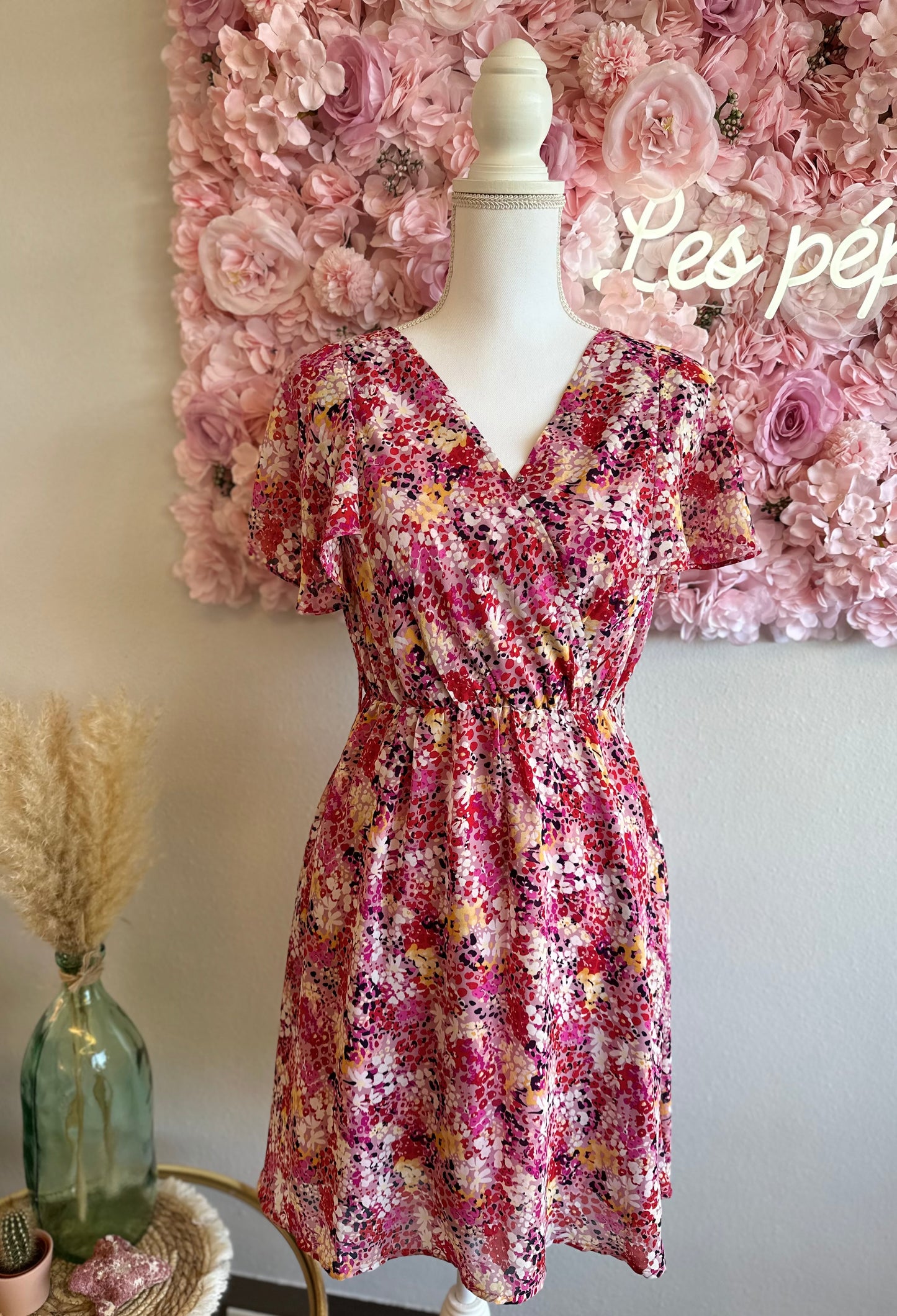 Robe midi rose lilas motifs fleuris T.36