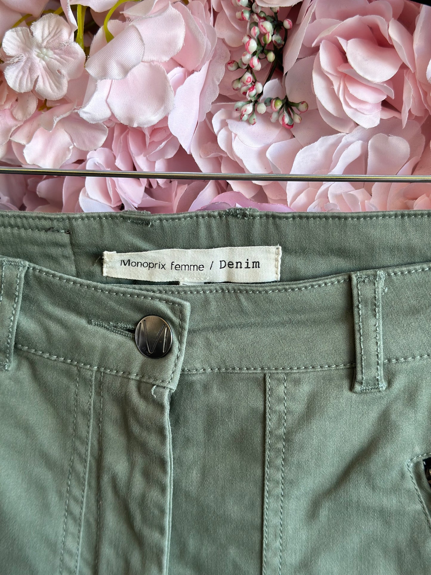 Pantalon slim vert kaki, T.36