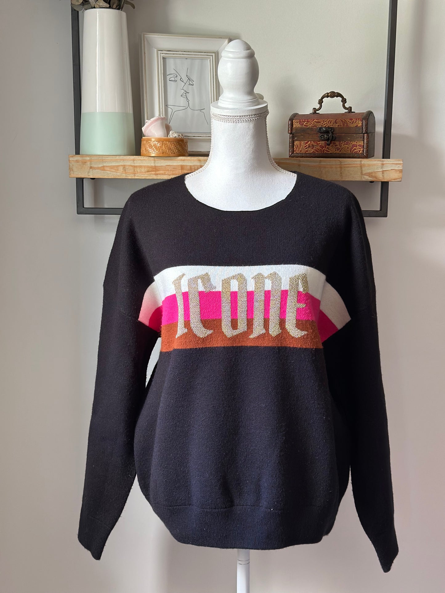 Pull Suncoo imprimé colorée modèle Pasco rose Icone oversize T.40