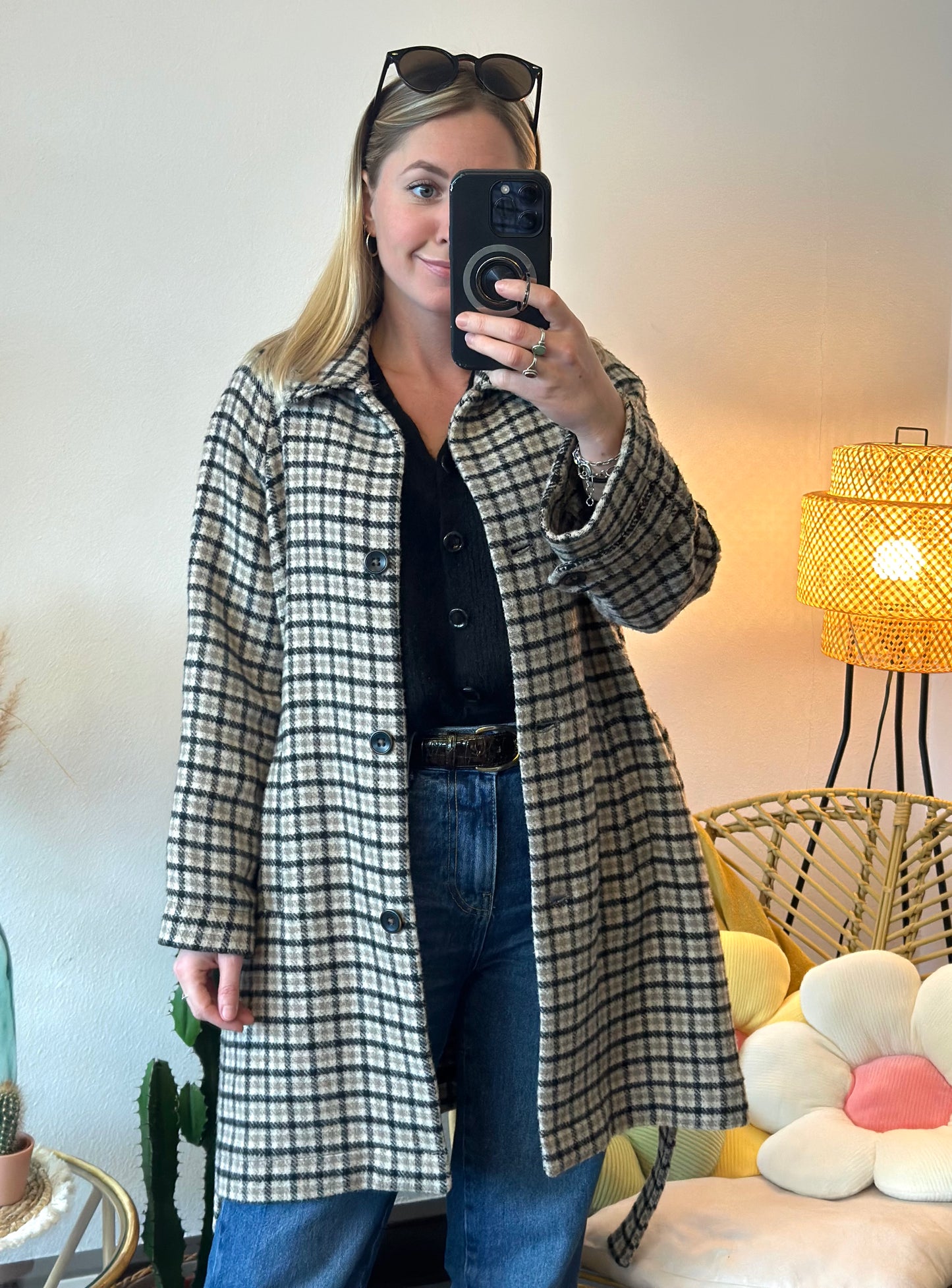 Manteau-veste à carreaux en laine T.34