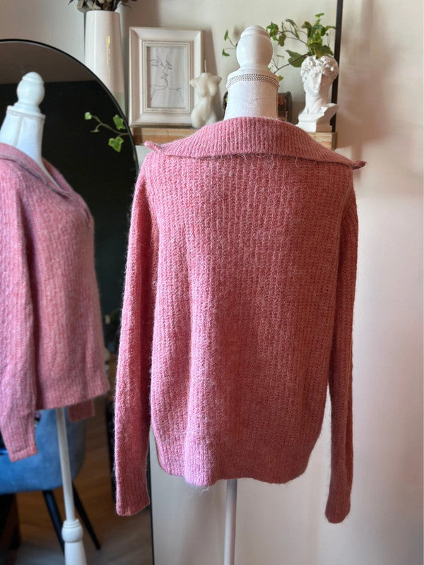 Pull camionneur maille rose clair laine et alpaga T.40