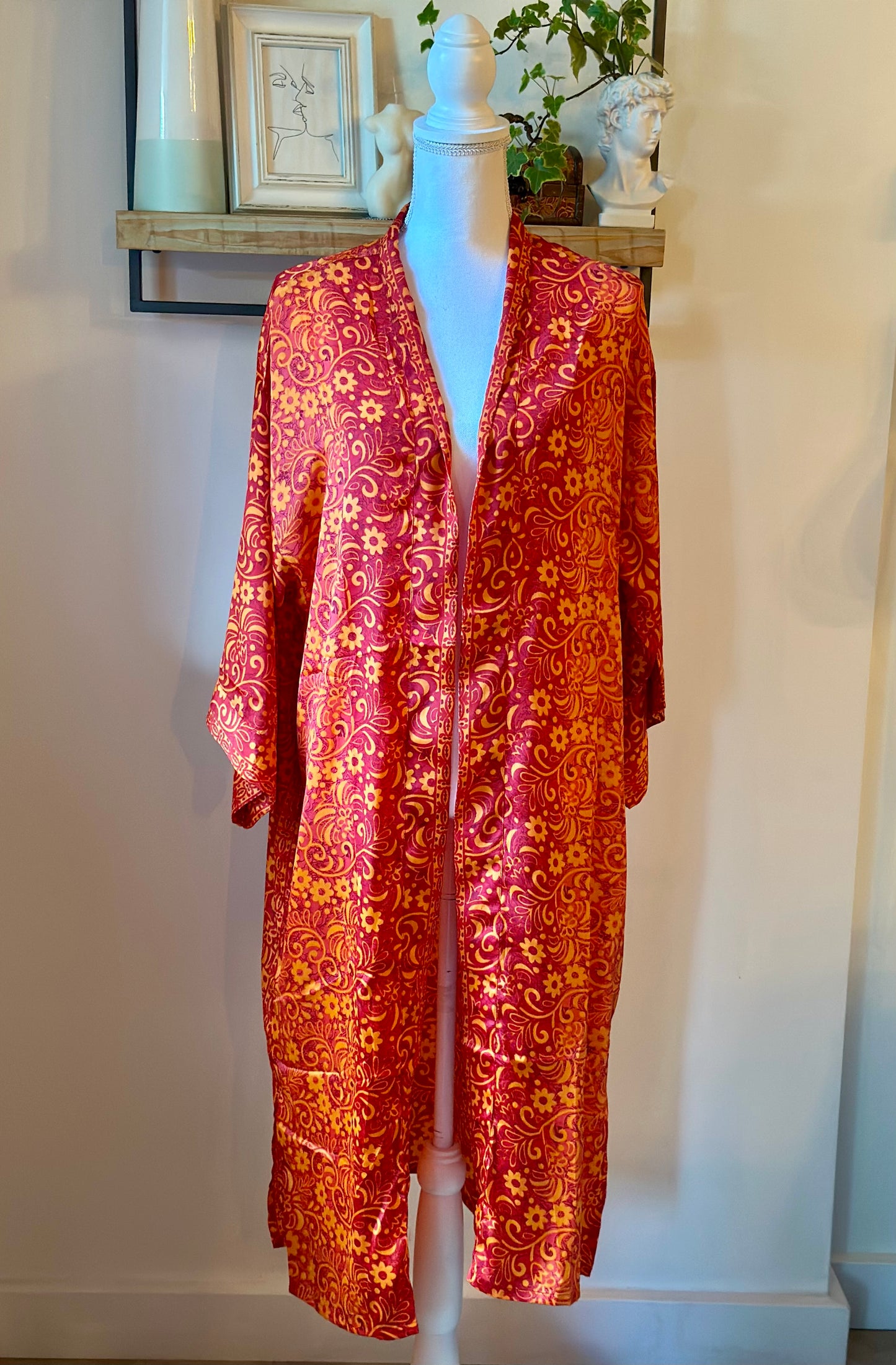 Kimono long fleuri orange rouge - Goa Paris neuf T.36/38
