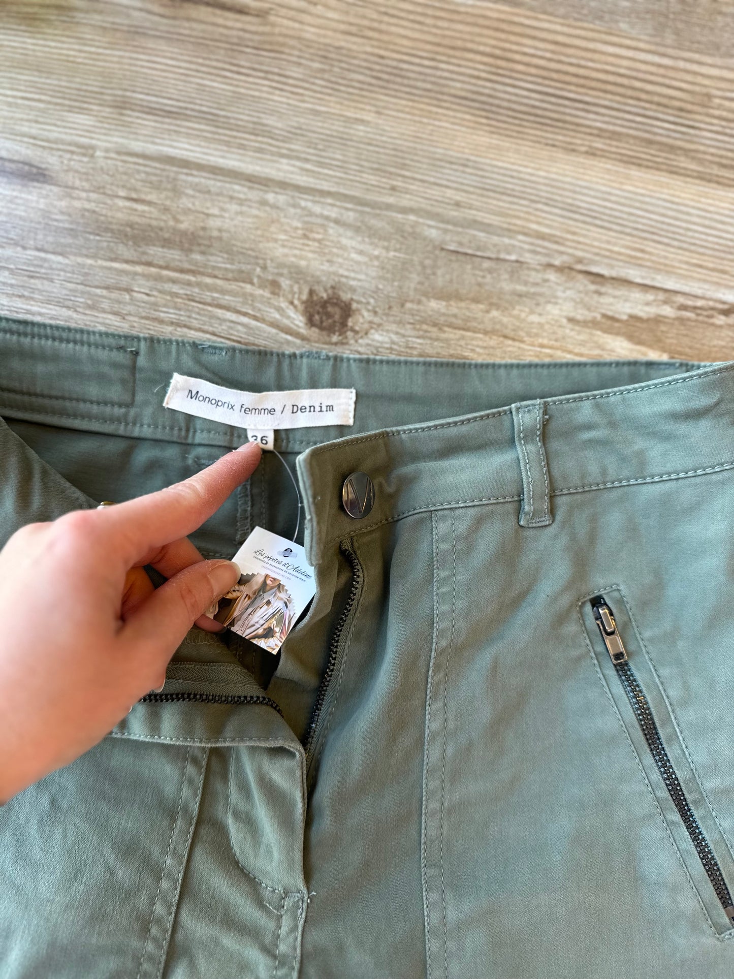 Pantalon slim vert kaki, T.36