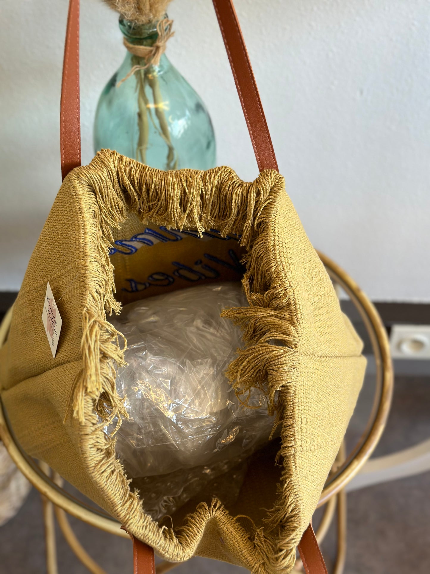 Sac cabas en osier porté épaule, imprimé Summer Vibes
