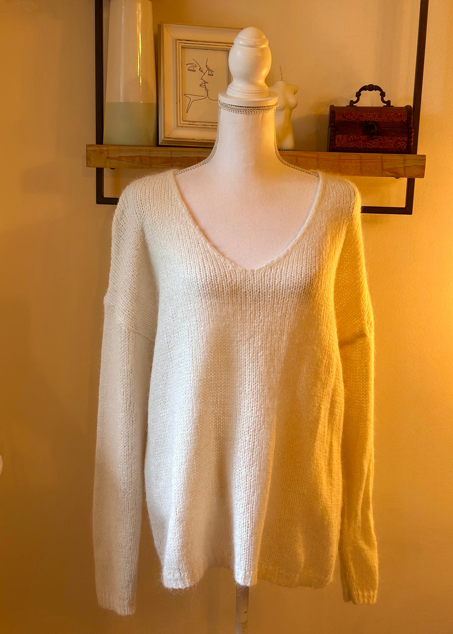 Pull oversize en laine et mohair blanc T.U
