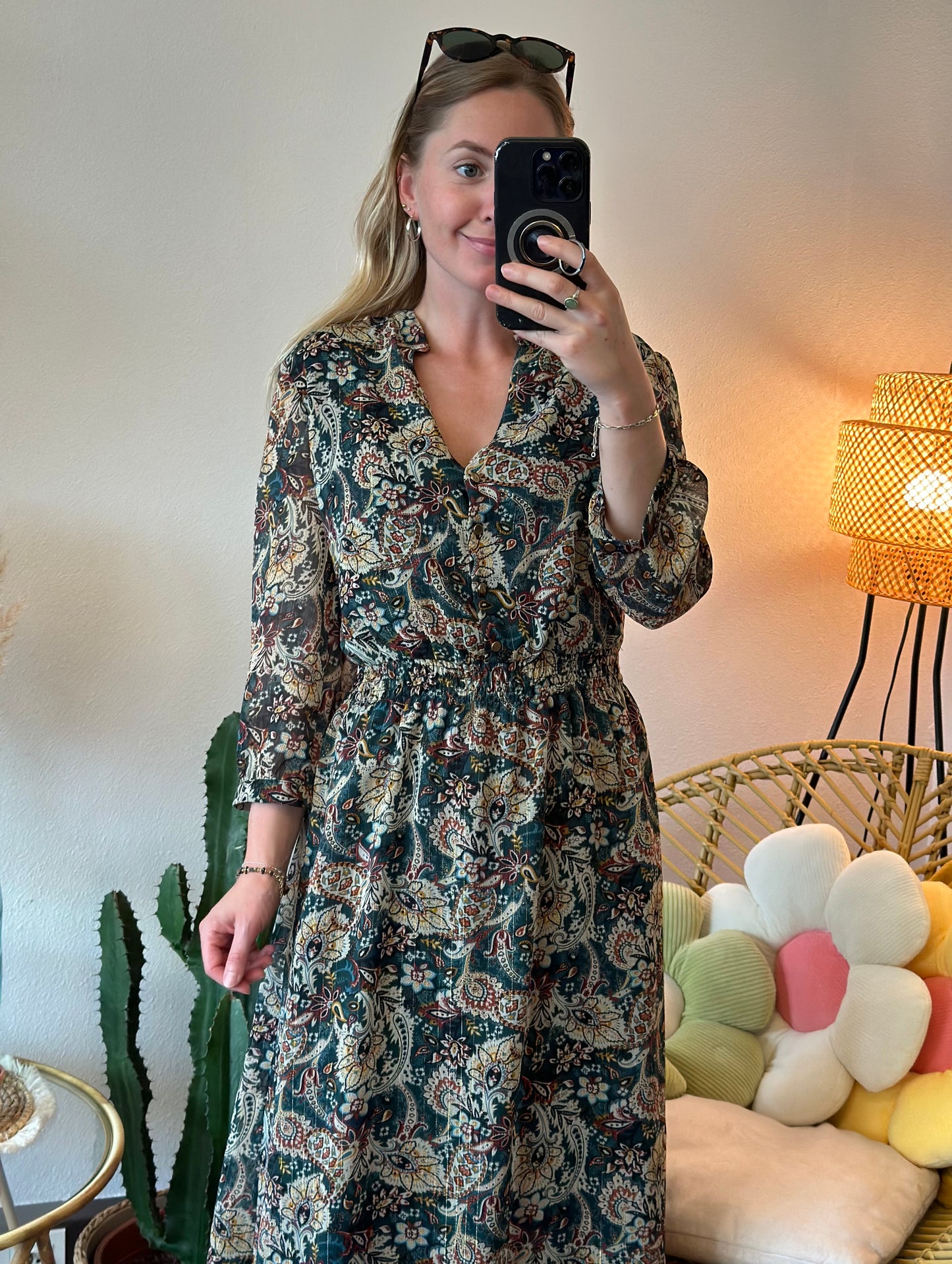 Robe mi-longue à motifs fleuris cachemire Paisley, T.38