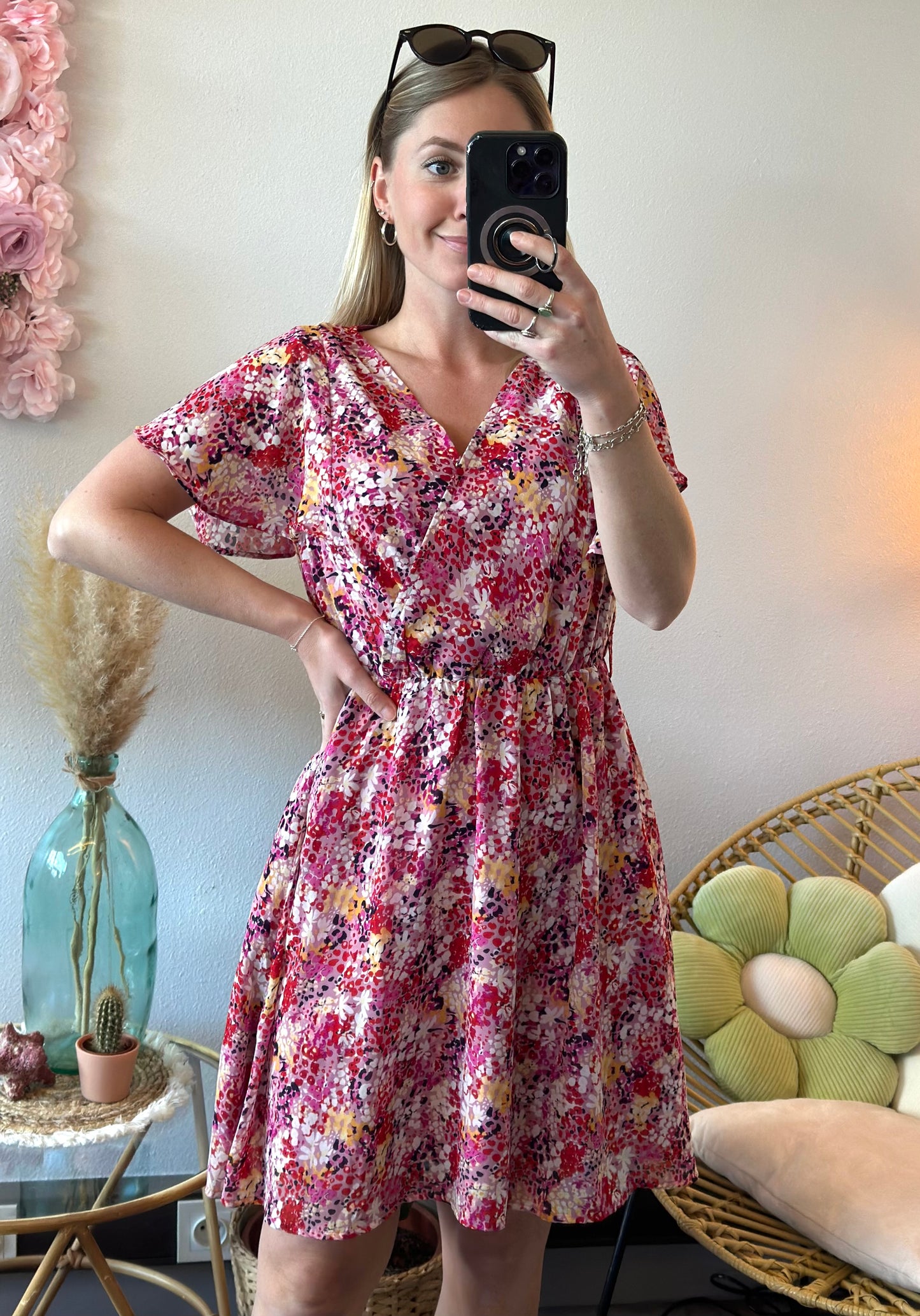 Robe midi rose lilas motifs fleuris T.36