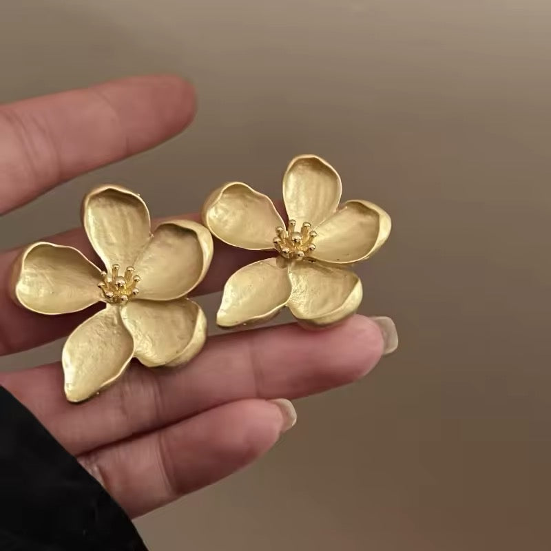 Boucles d’Oreilles Fleur en Acier Inoxydable Doré