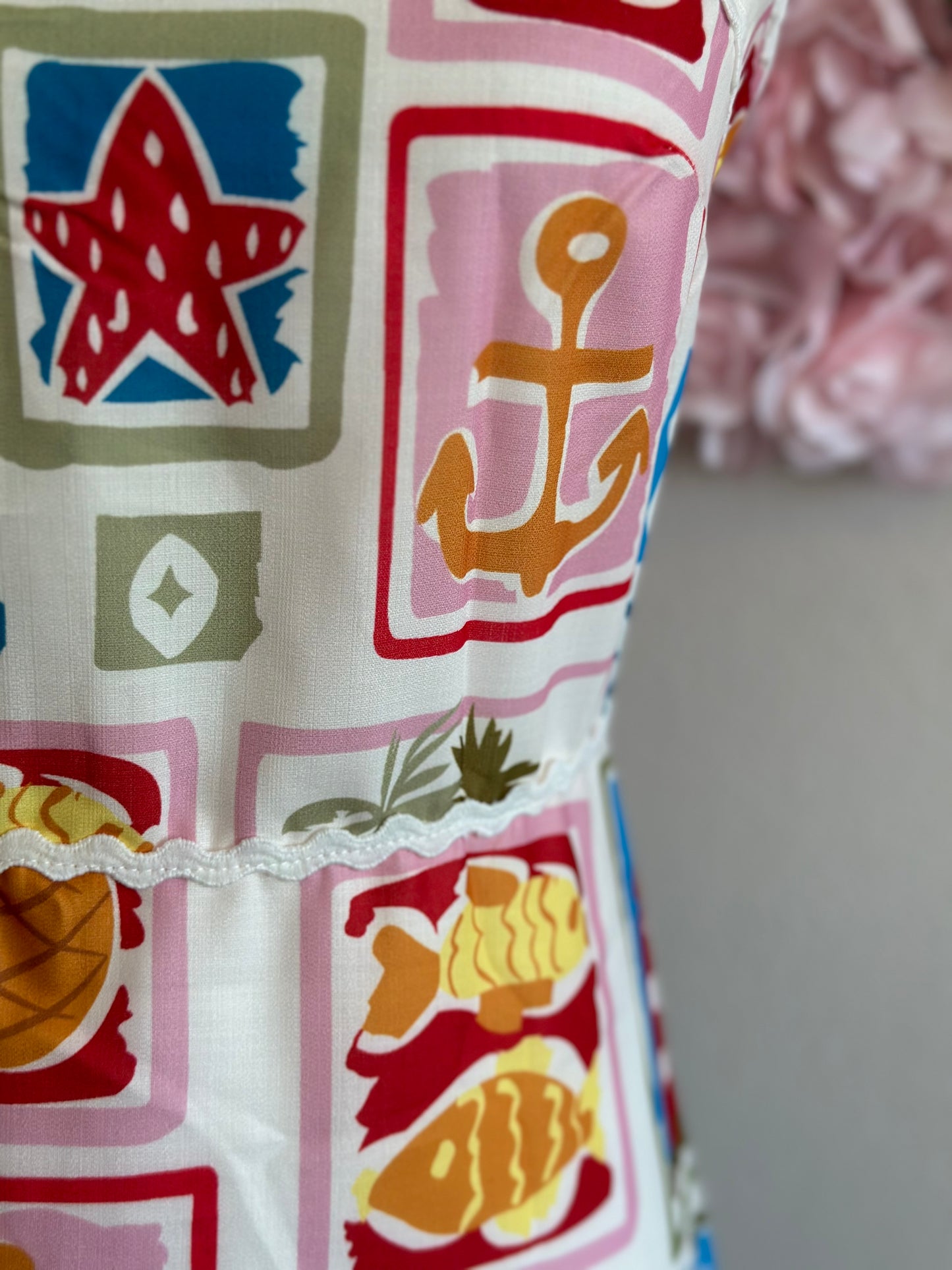 Belle robe longue d’été en lin à motifs colorés de plage T.36