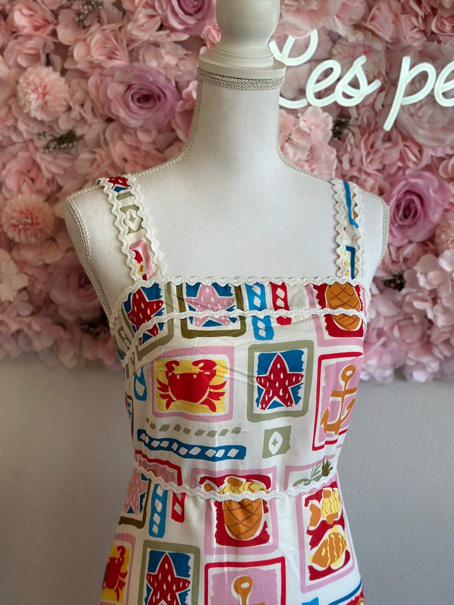 Belle robe longue d’été en lin à motifs colorés de plage T.36
