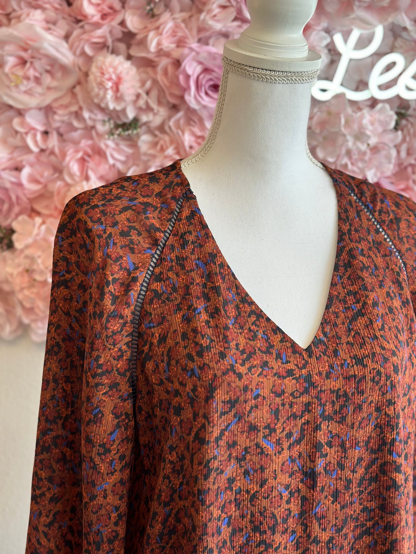 Robe fluide marron imprimé fleuri T40