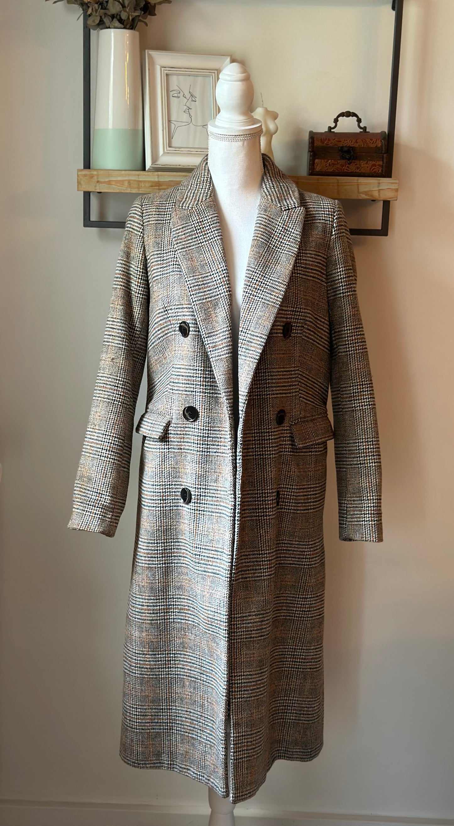 Manteau long pied-de-poule en laine T.34