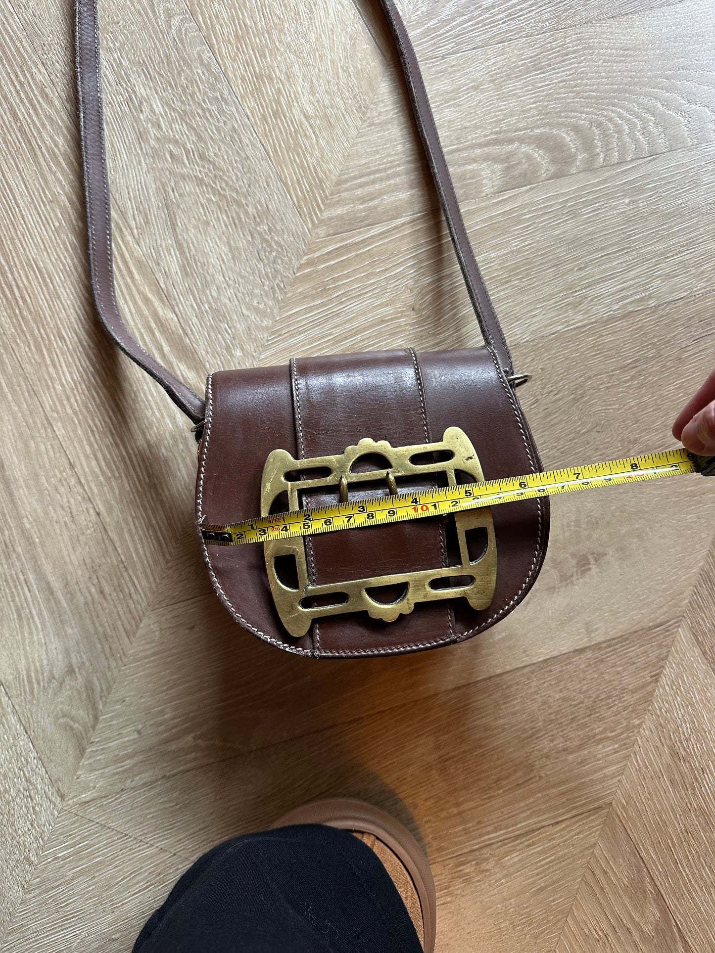 Sac bandoulière cuir marron vintage boucle métal – Made in France