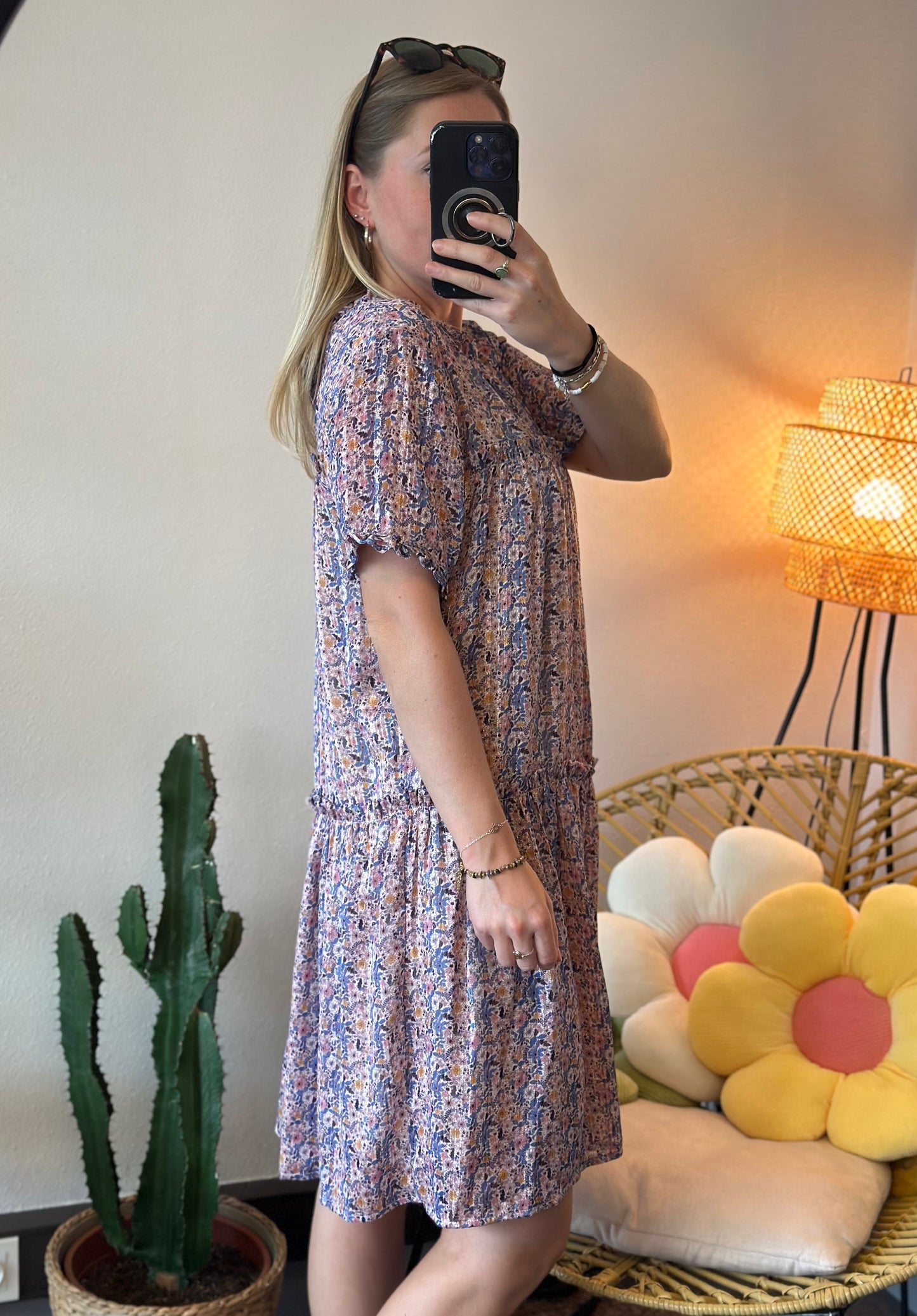 Robe fluide à motifs fleuris avec lurex, T.36