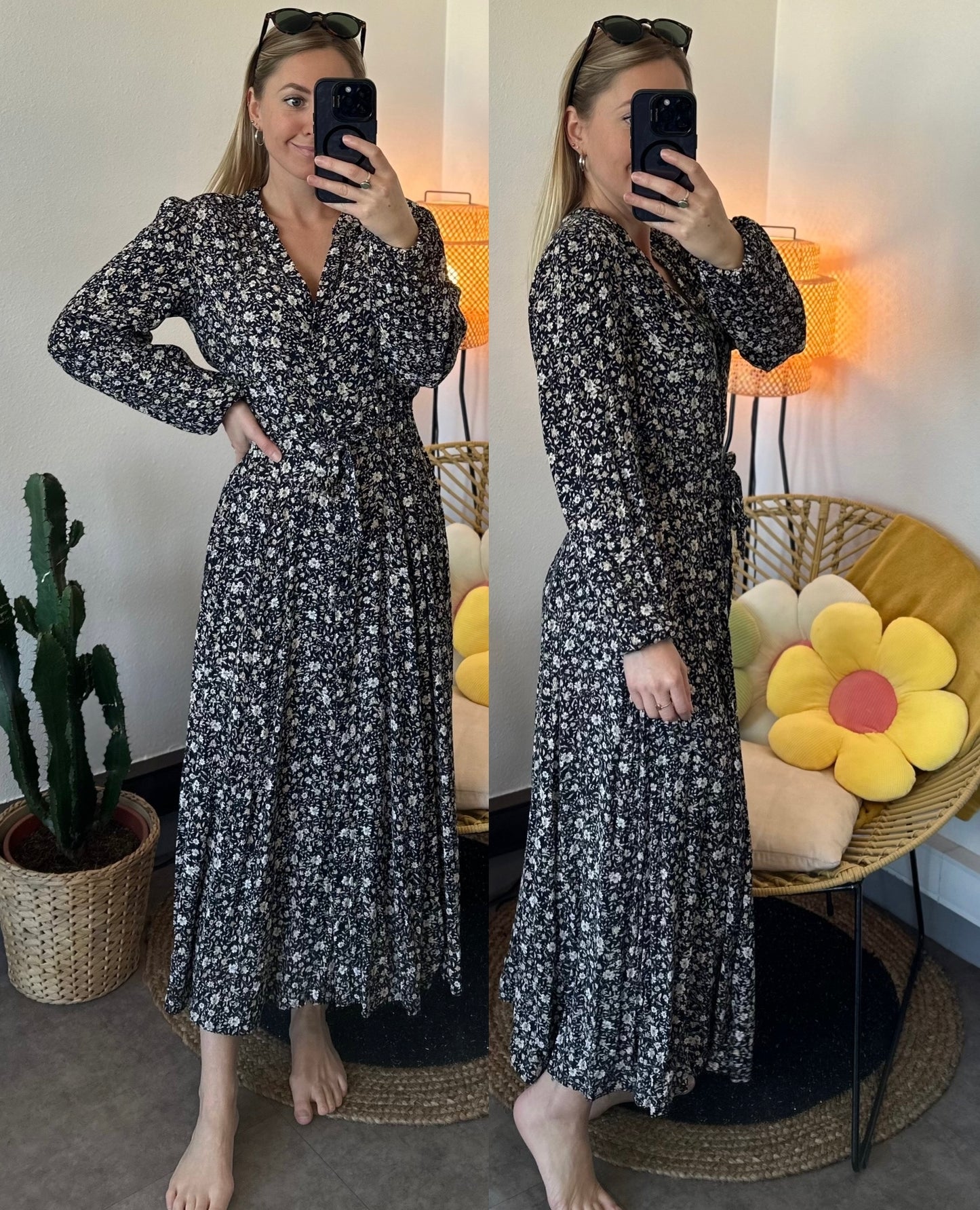 Robe mi-longue imprimée à motif fleuri, T.36