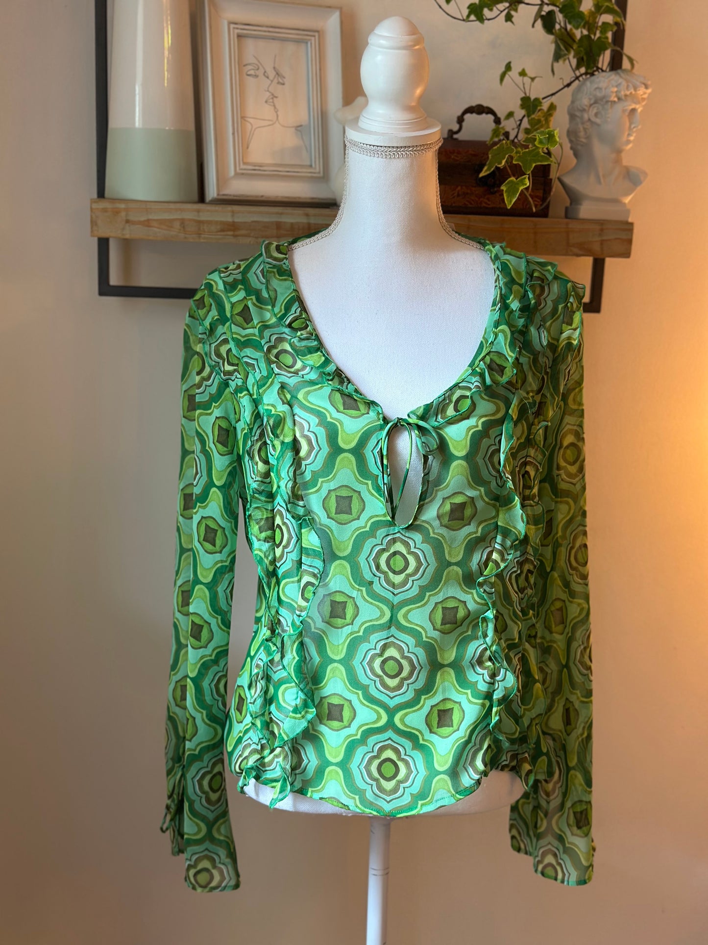 Blouse fluide à motifs rétro verts - T.40
