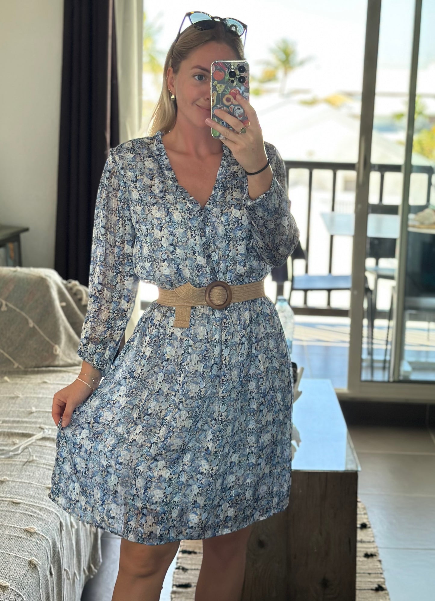 Robe fluide à imprimé fleuri bleu T.36/38