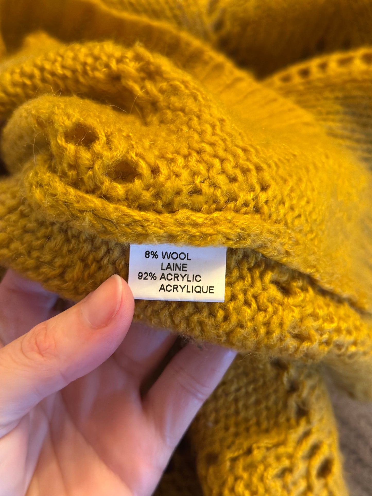 Pull maille ajourée jaune moutarde TU