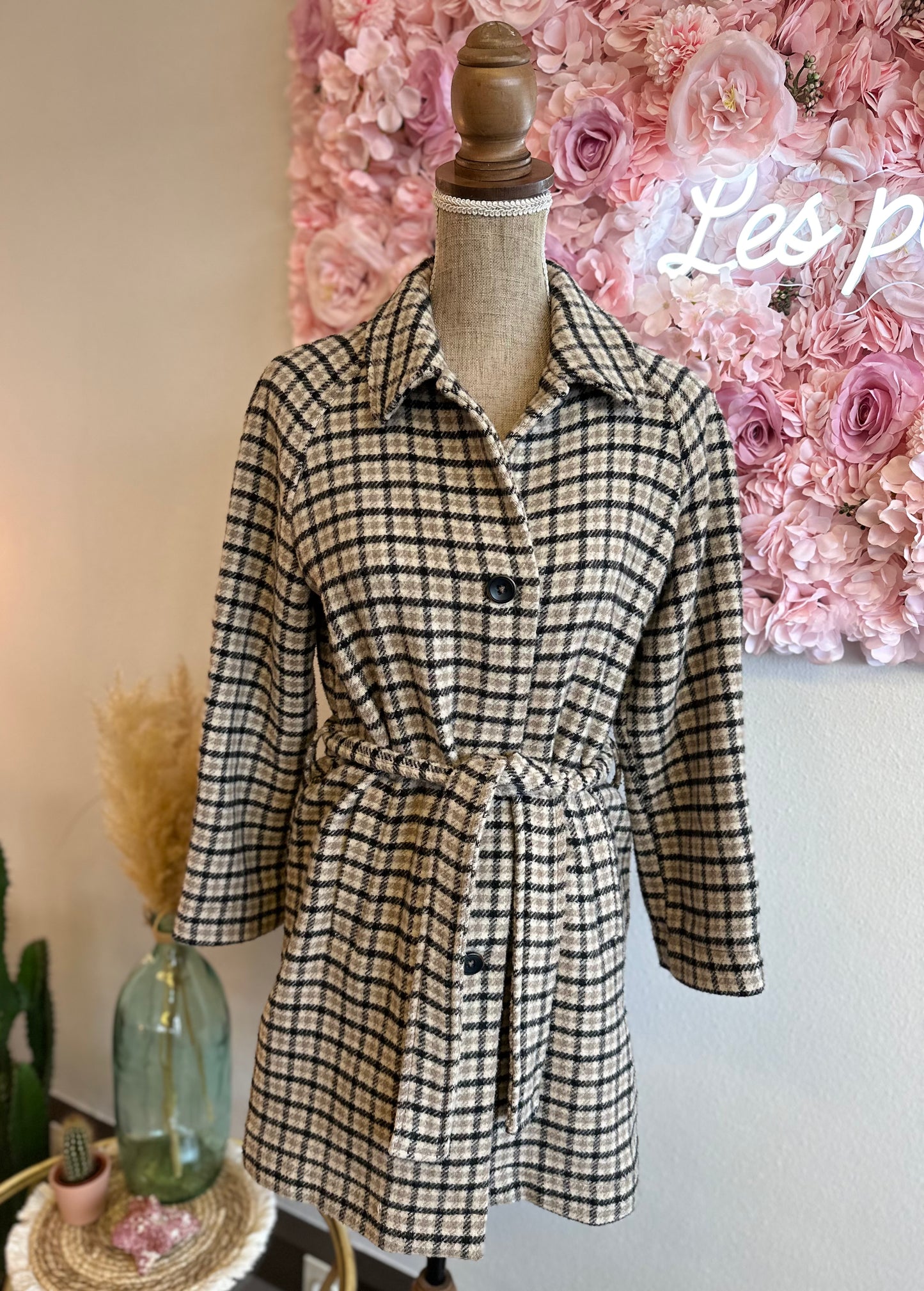 Manteau-veste à carreaux en laine T.34