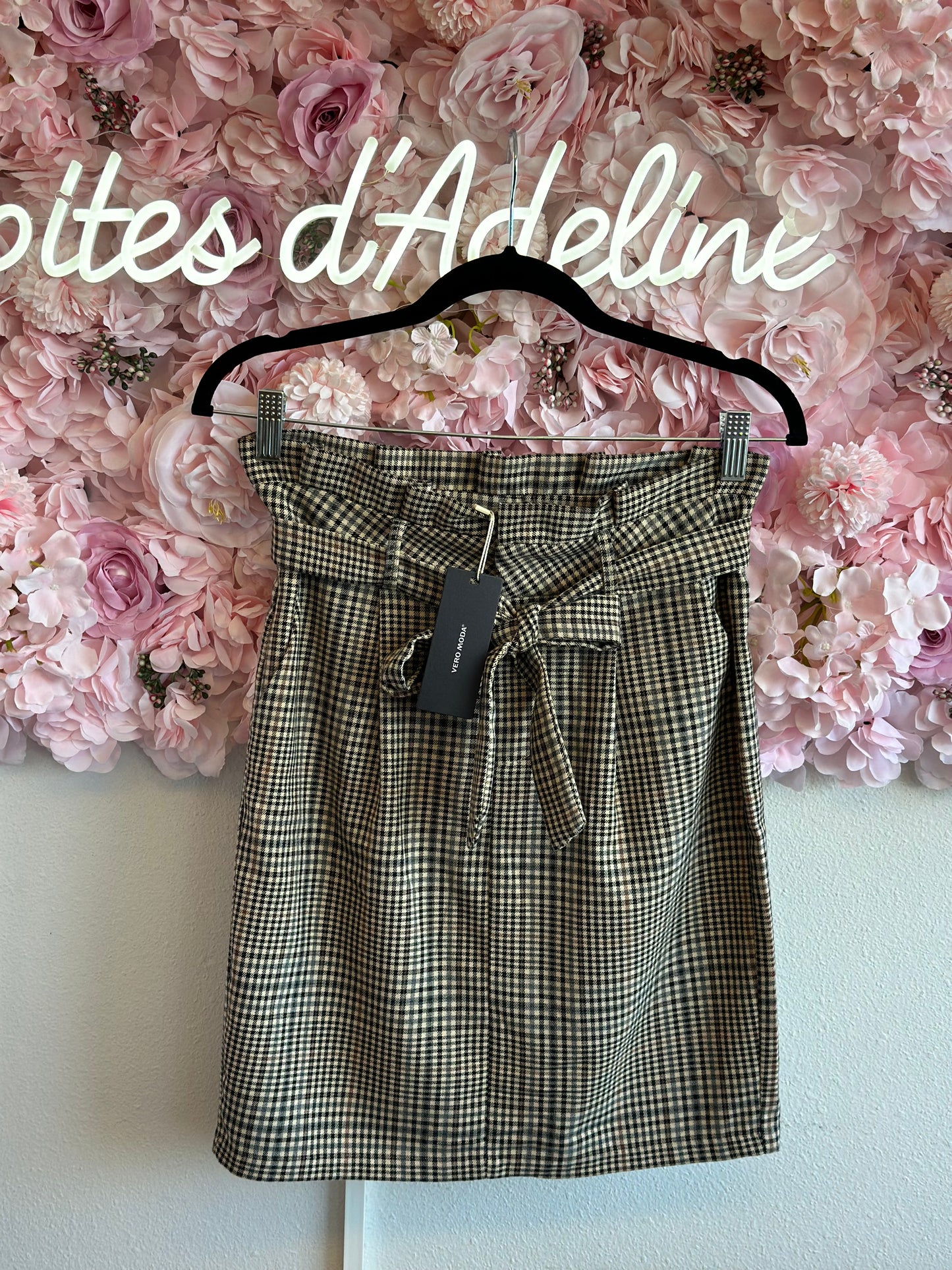 Belle jupe taille haute motifs pied-de-poule, neuve T.34
