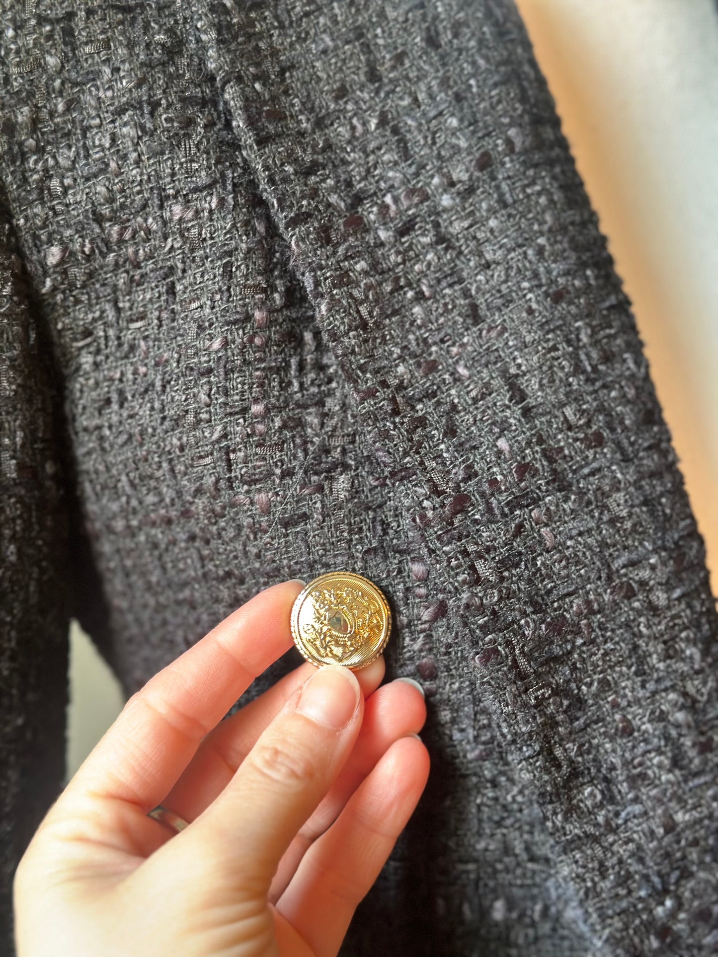 Blazer tweed noir boutons dorés T.34