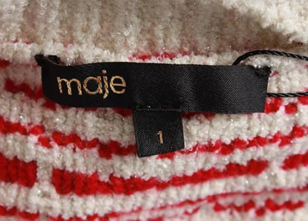 Cardigan rouge et blanc en maille effet tweed T.36