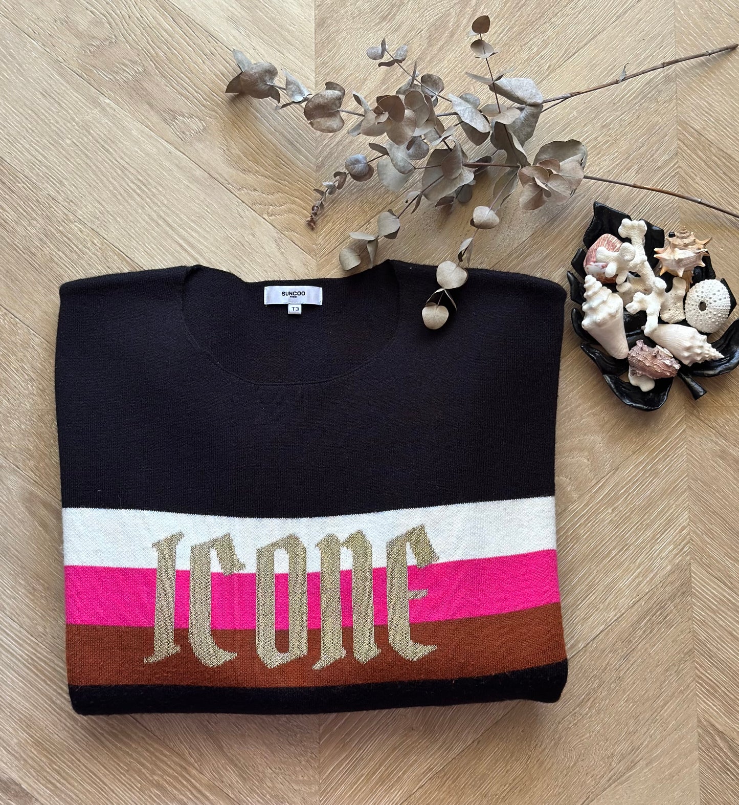 Pull Suncoo imprimé colorée modèle Pasco rose Icone oversize T.40